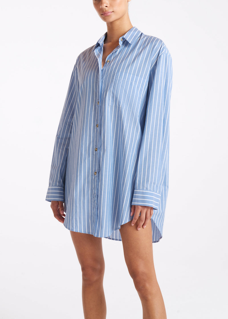 Formentera Shirt Blue & White Stripe Cotton Silk
