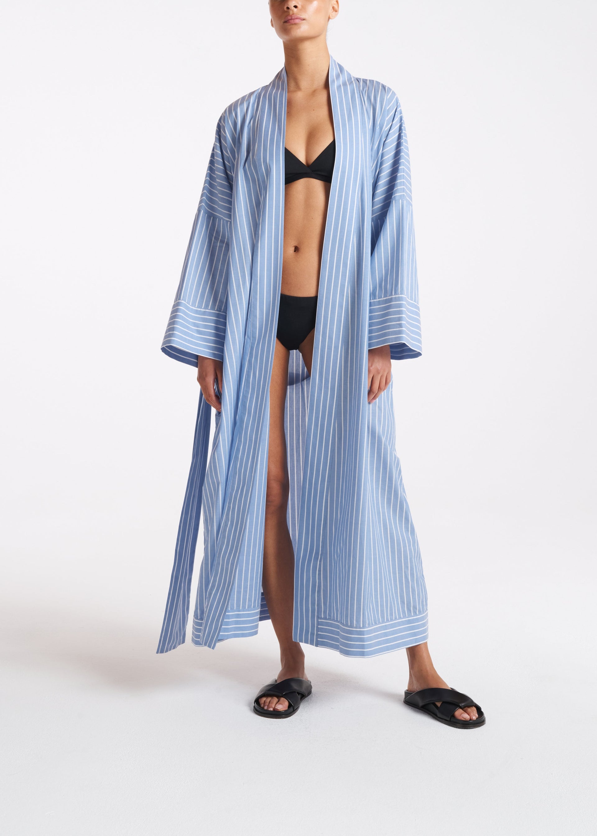 Athens Robe Blue & White Stripe Cotton Silk