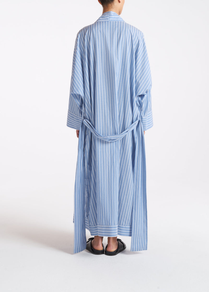 Athens Blue & White Stripe Cotton Silk Robe