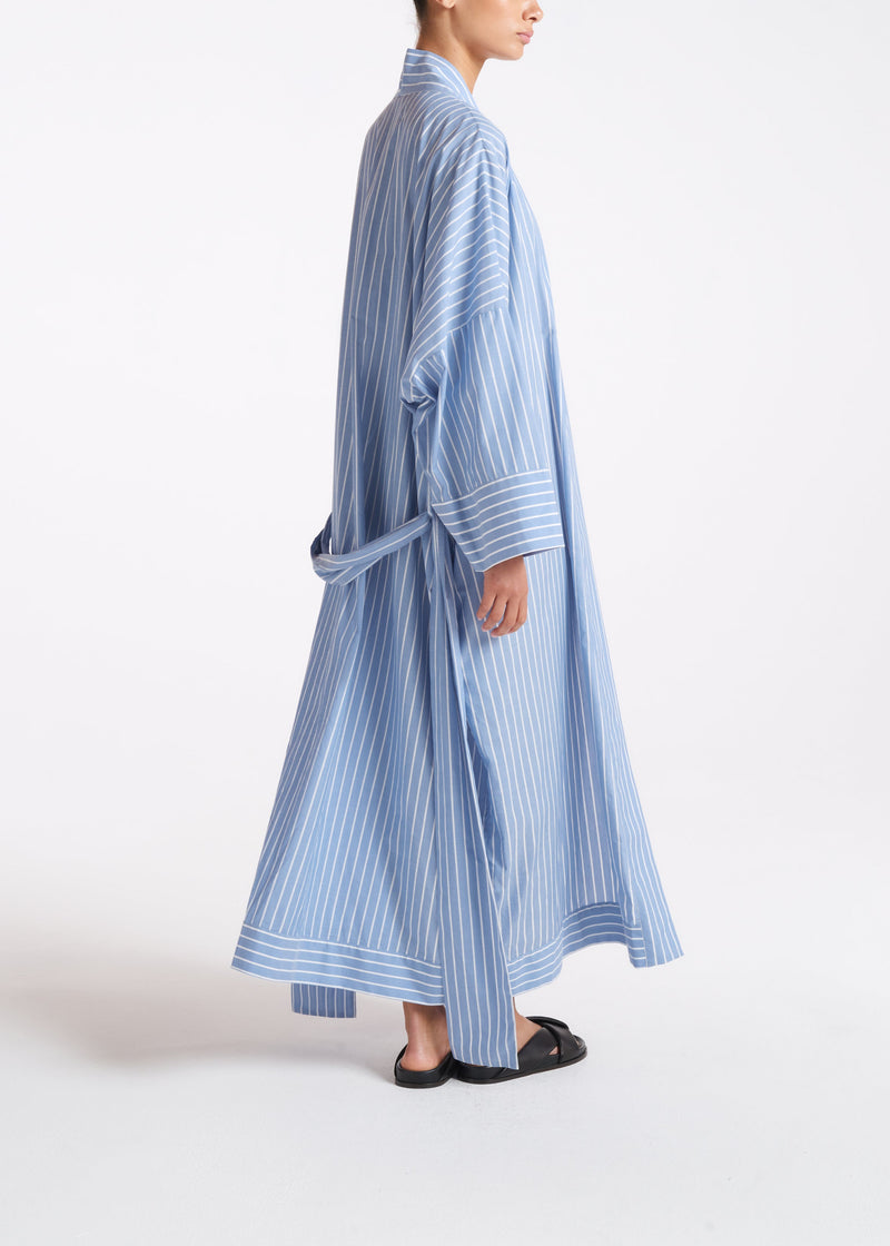Athens Blue & White Stripe Cotton Silk Robe