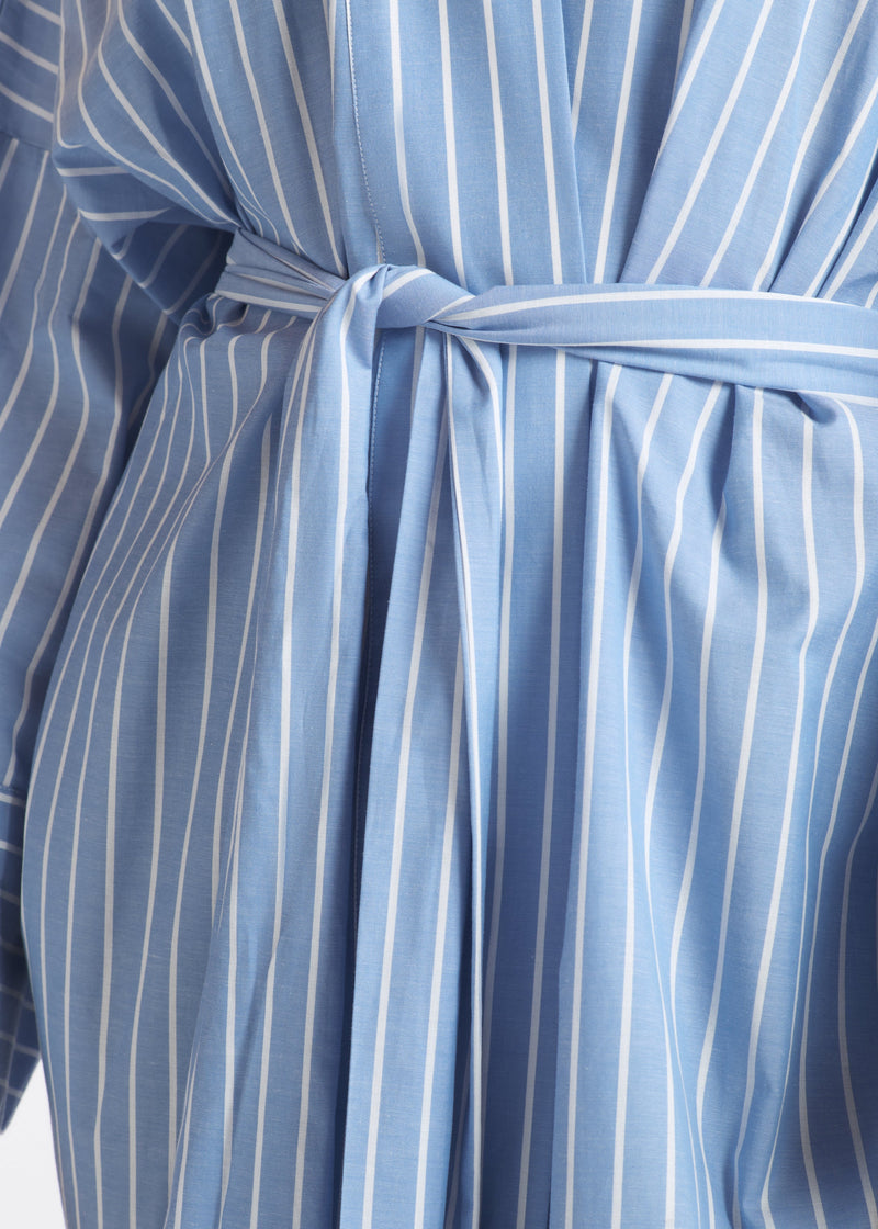 Athens Blue & White Stripe Cotton Silk Robe