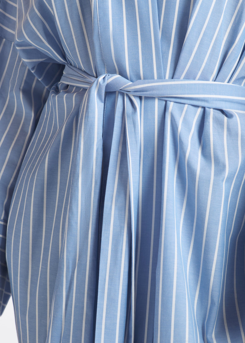 Athens Robe Blue & White Stripe Cotton Silk