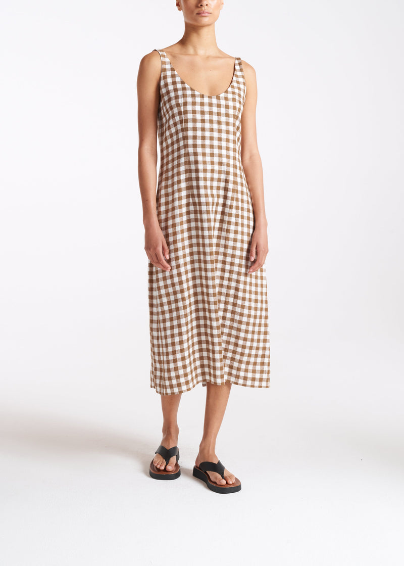 Vero Brown Check Linen Dress