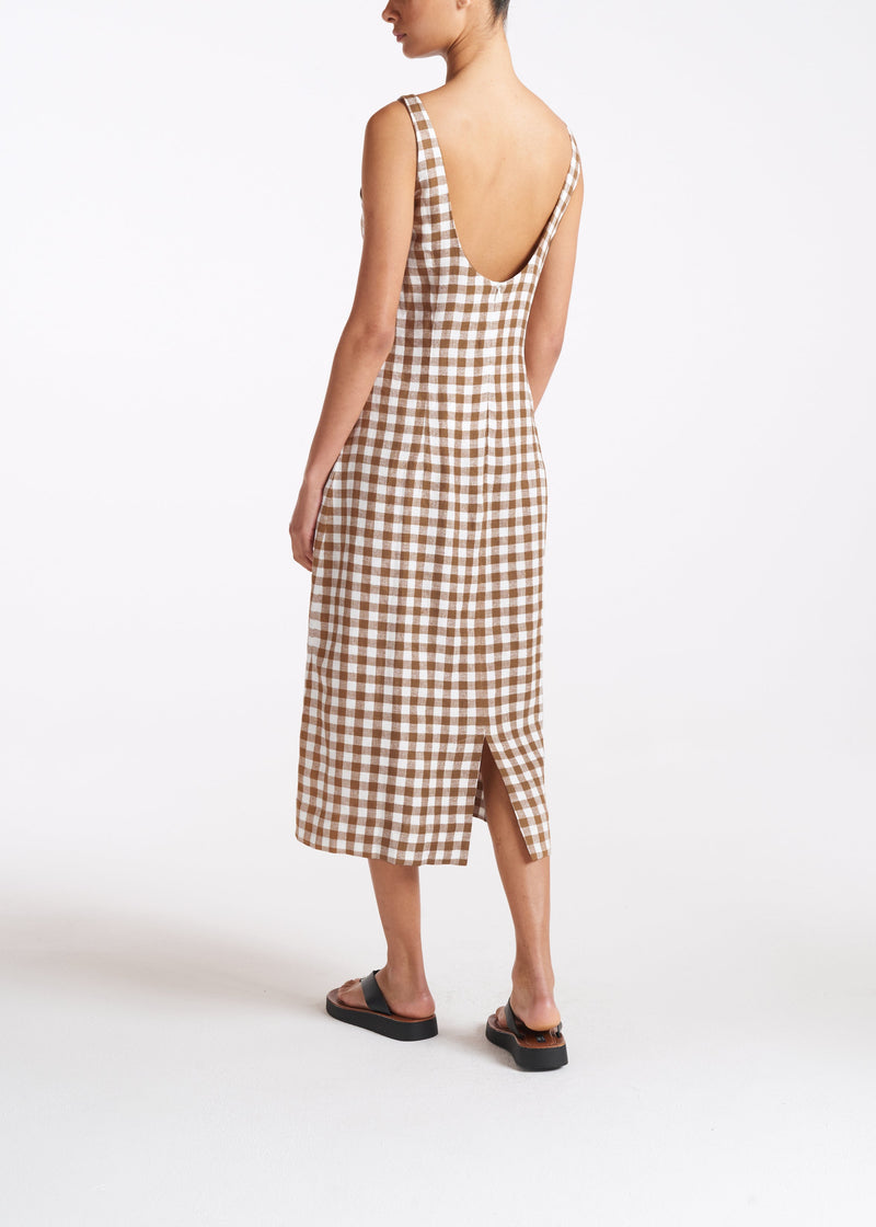 Vero Brown Check Linen Dress