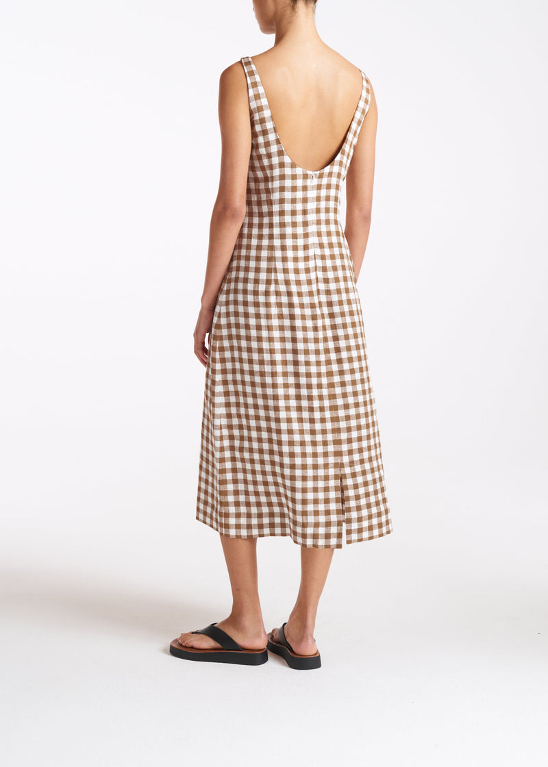 Vero Brown Check Linen Dress
