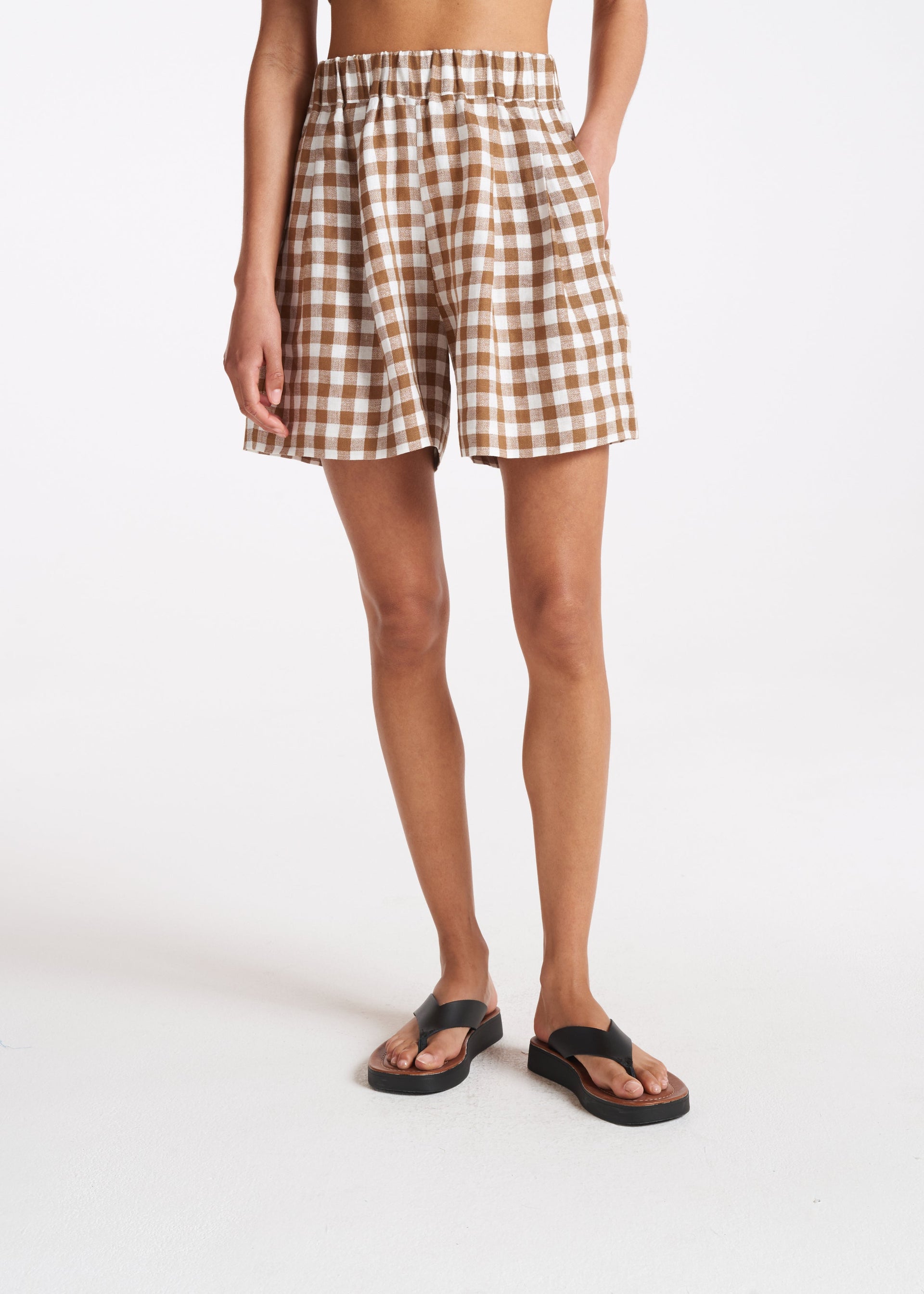 Zurich Short Brown Check Linen
