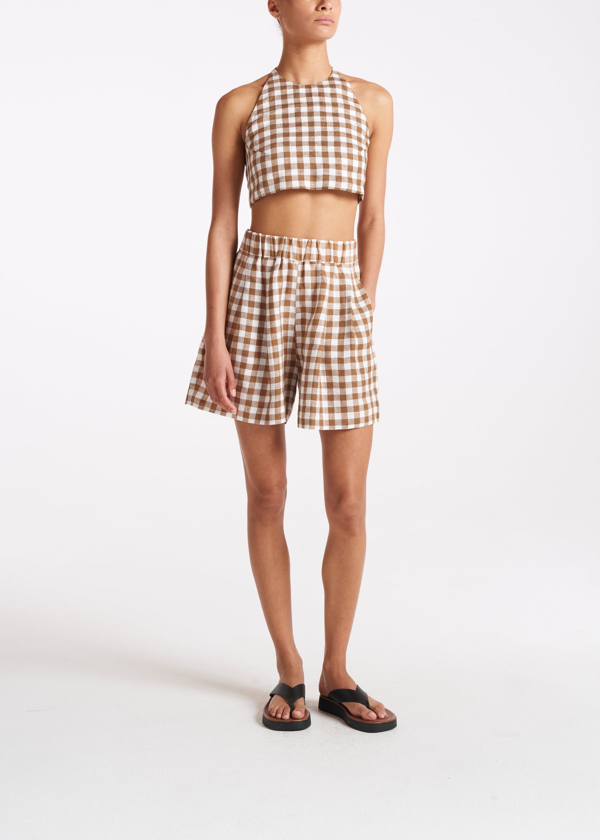 Zurich Short Brown Check Linen