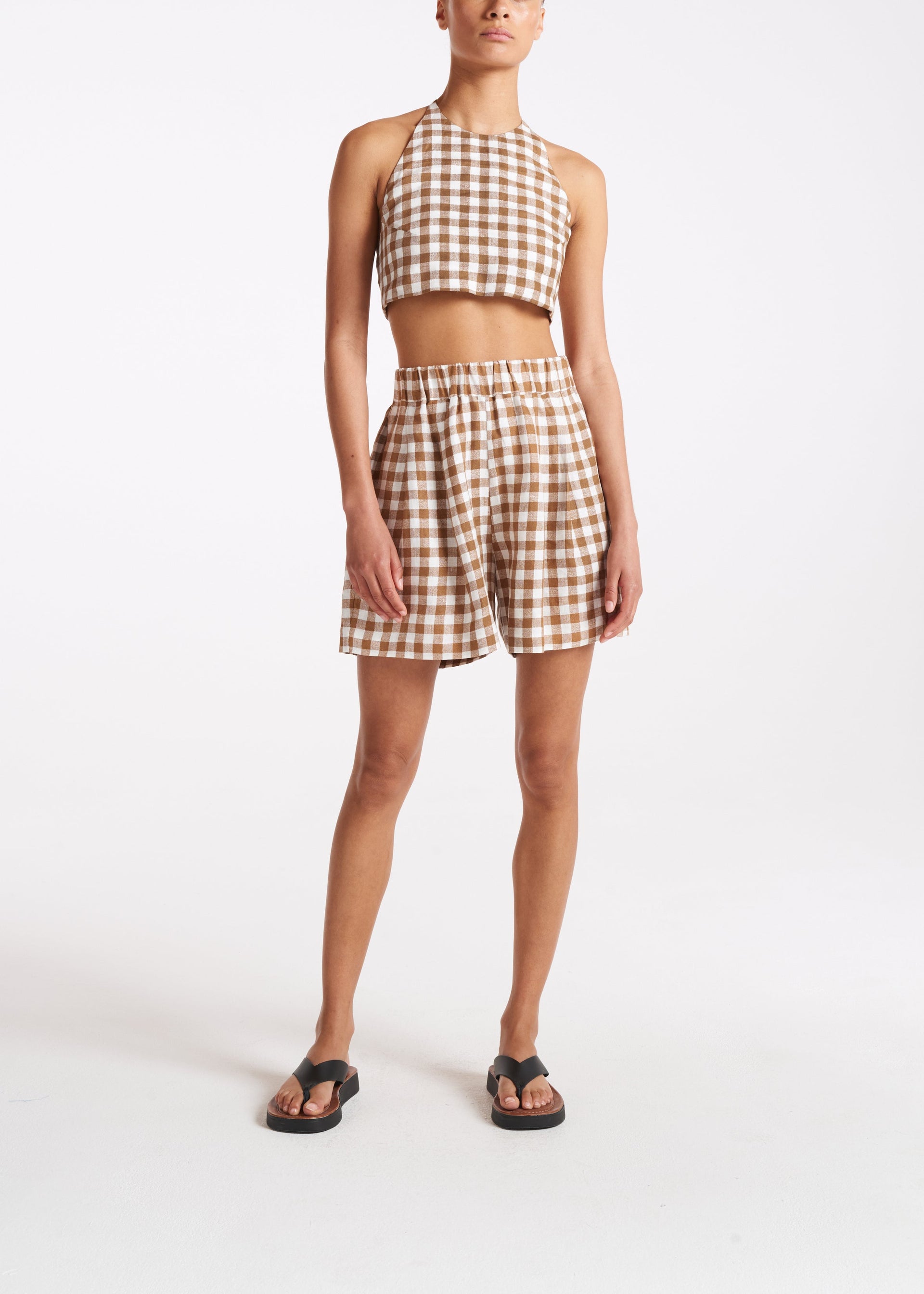 Zurich Short Brown Check Linen