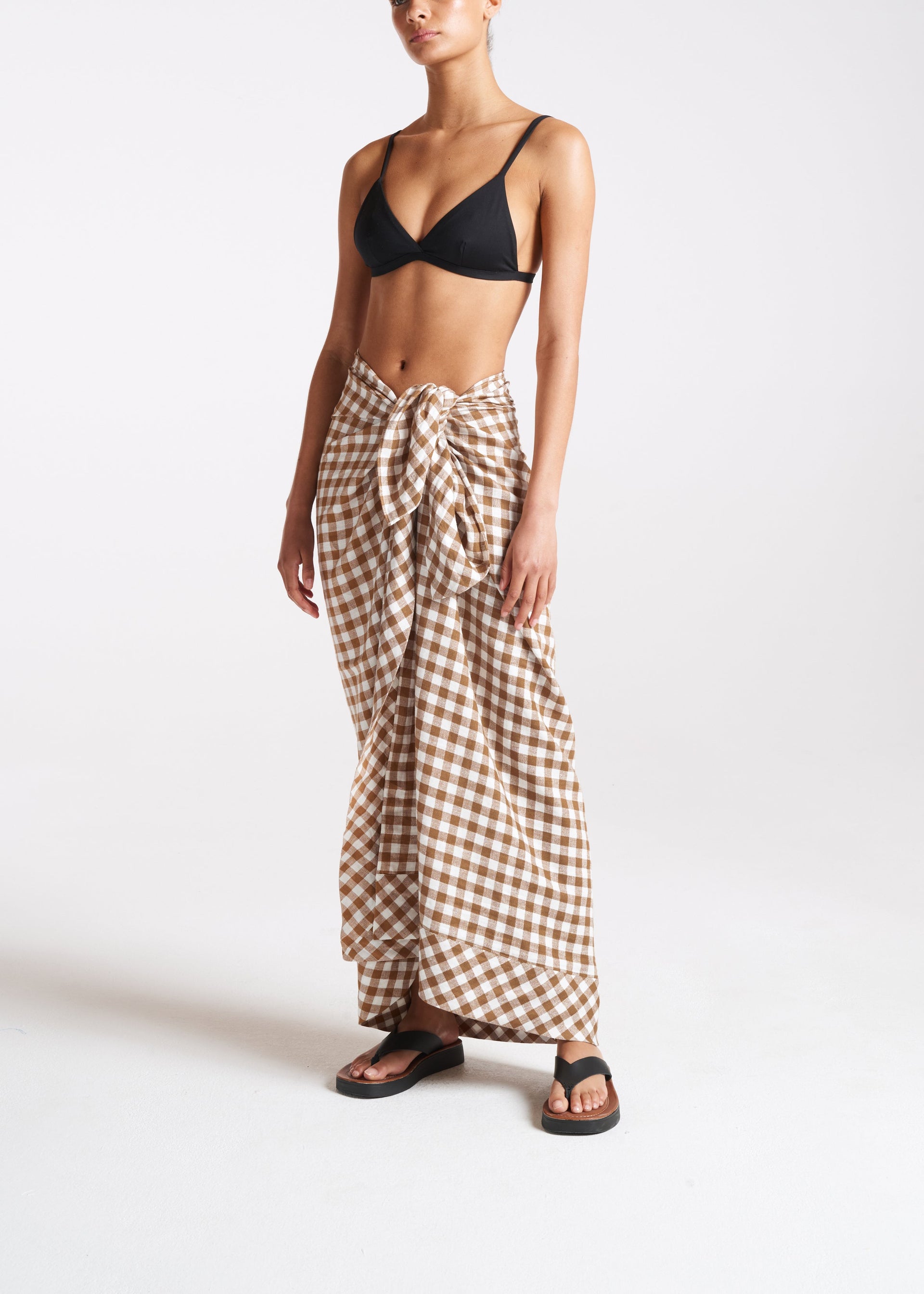 Brown Beach Wrap Check Linen