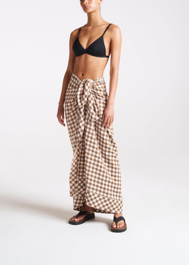 Brown Beach Wrap Check Linen