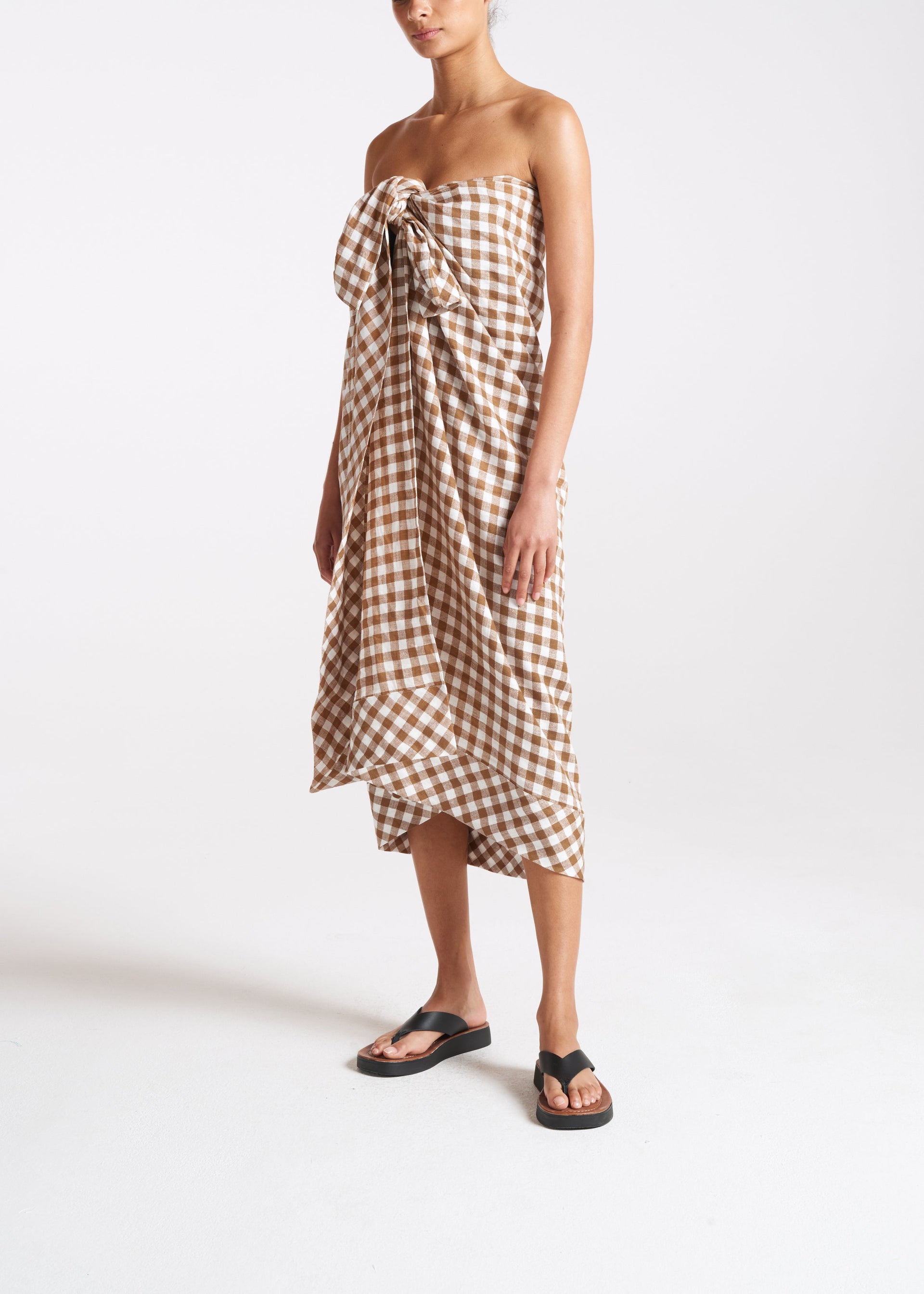 Brown Beach Wrap Check Linen