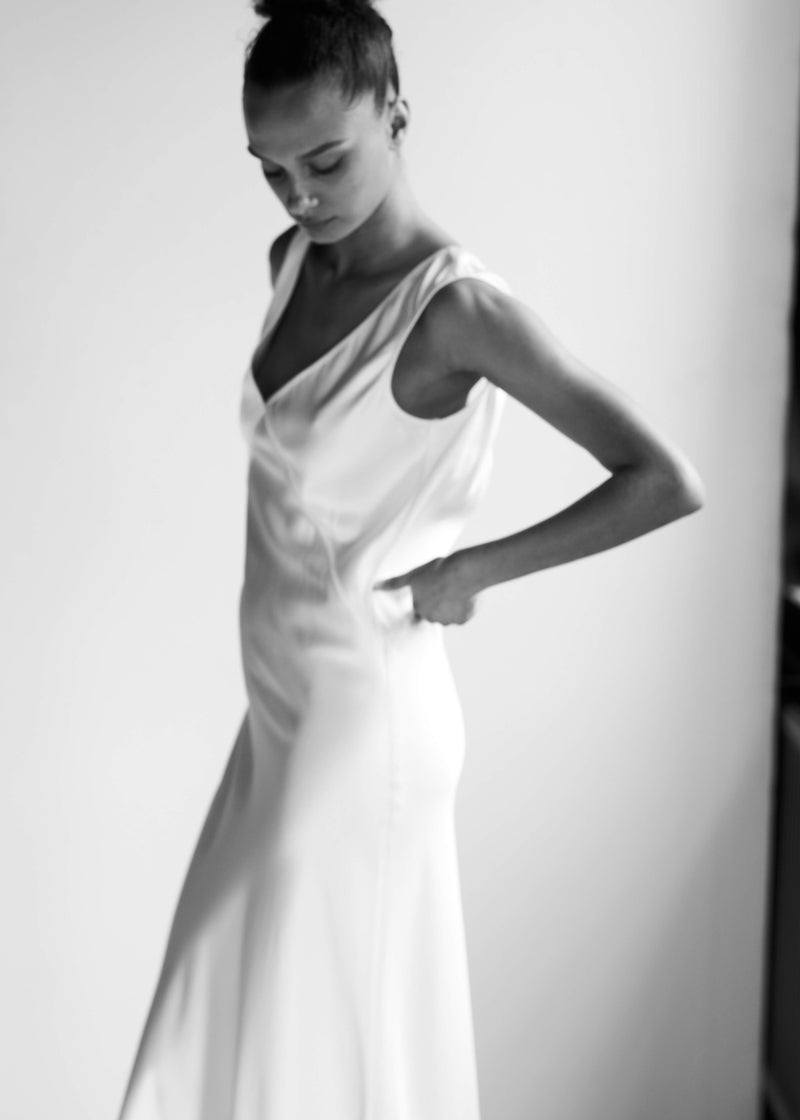 Bordeaux Dress Ivory Heavy Heavy Silk Satin