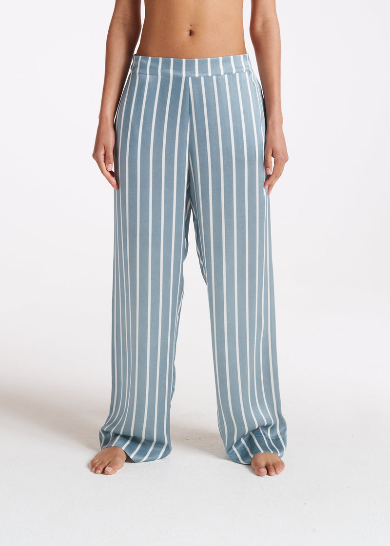 London Pyjama Bottom Dust Blue Stripe Silk