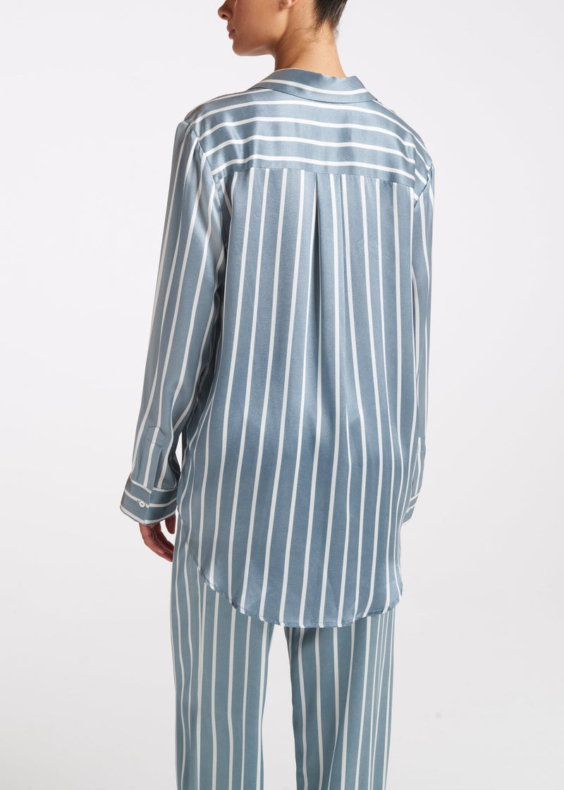 London Dust Blue Stripe Silk Pyjama Top