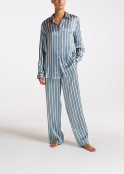 London Dust Blue Stripe Silk Pyjama Bottom