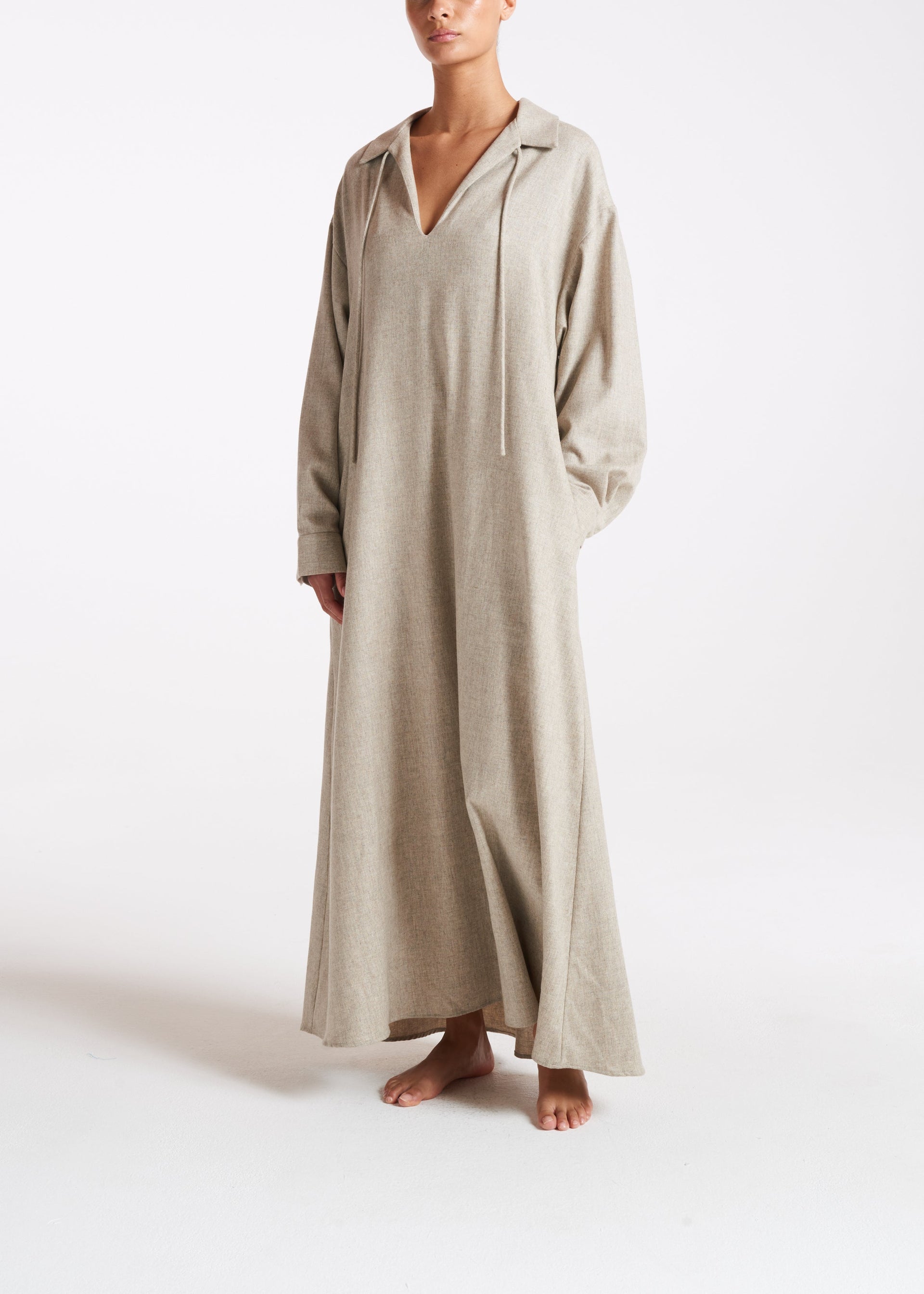 Lisbon Dress Oat Wool Cashmere Flannel