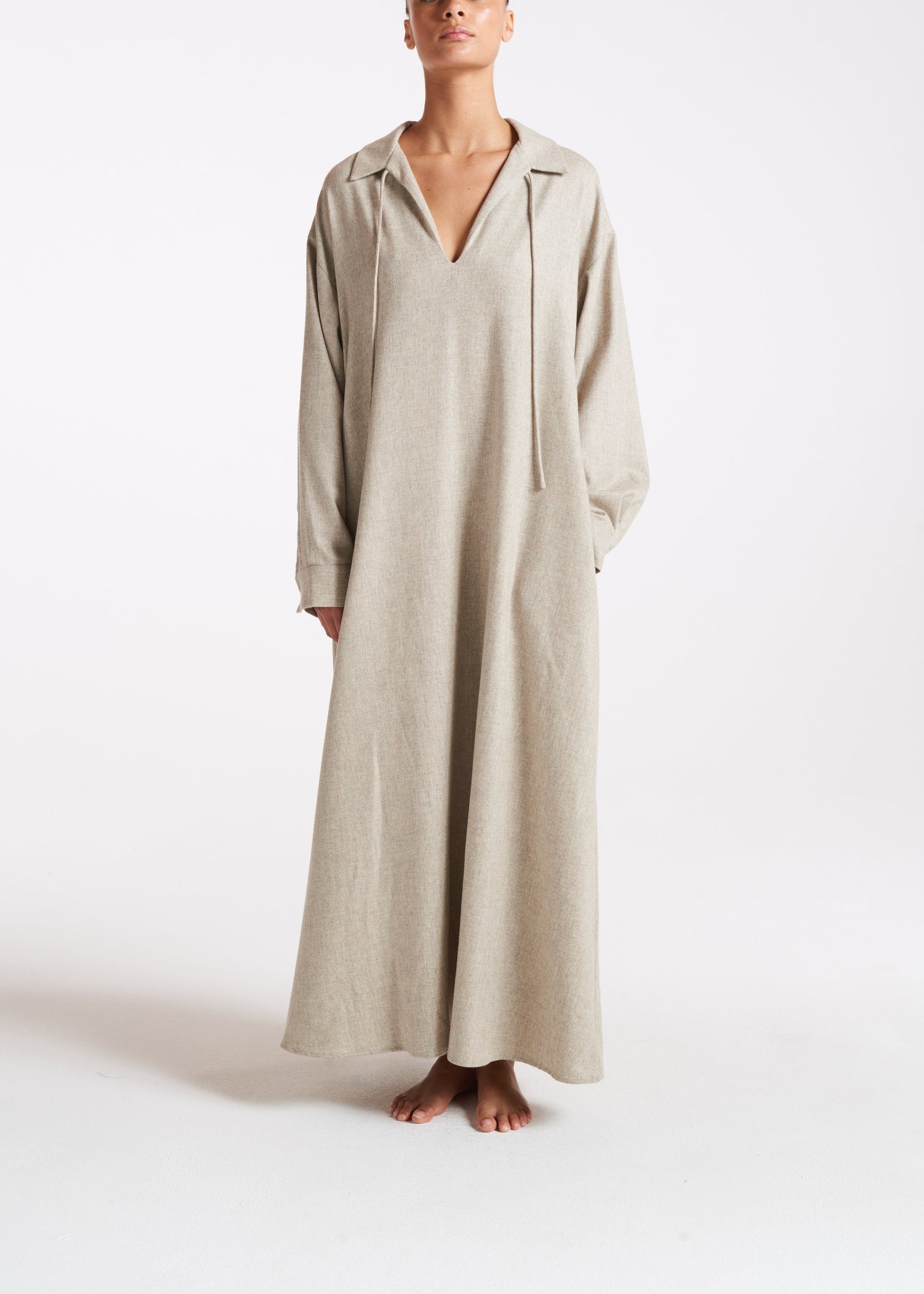 Lisbon Dress Oat Wool Cashmere Flannel