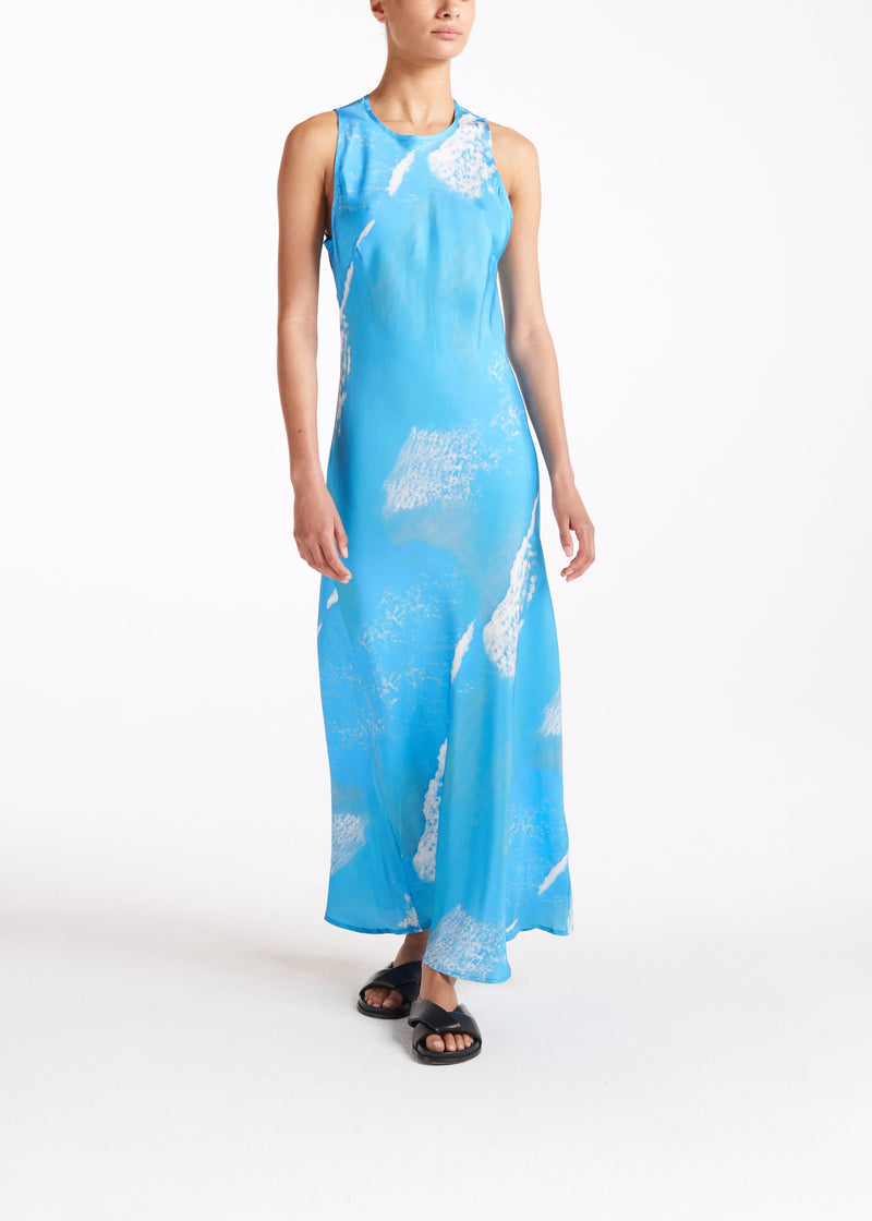 Valencia Wave Print Twill Silk Dress