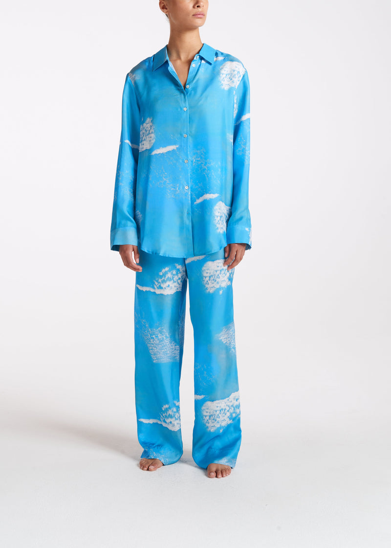 London Pyjama Bottom Wave Print Silk Twill