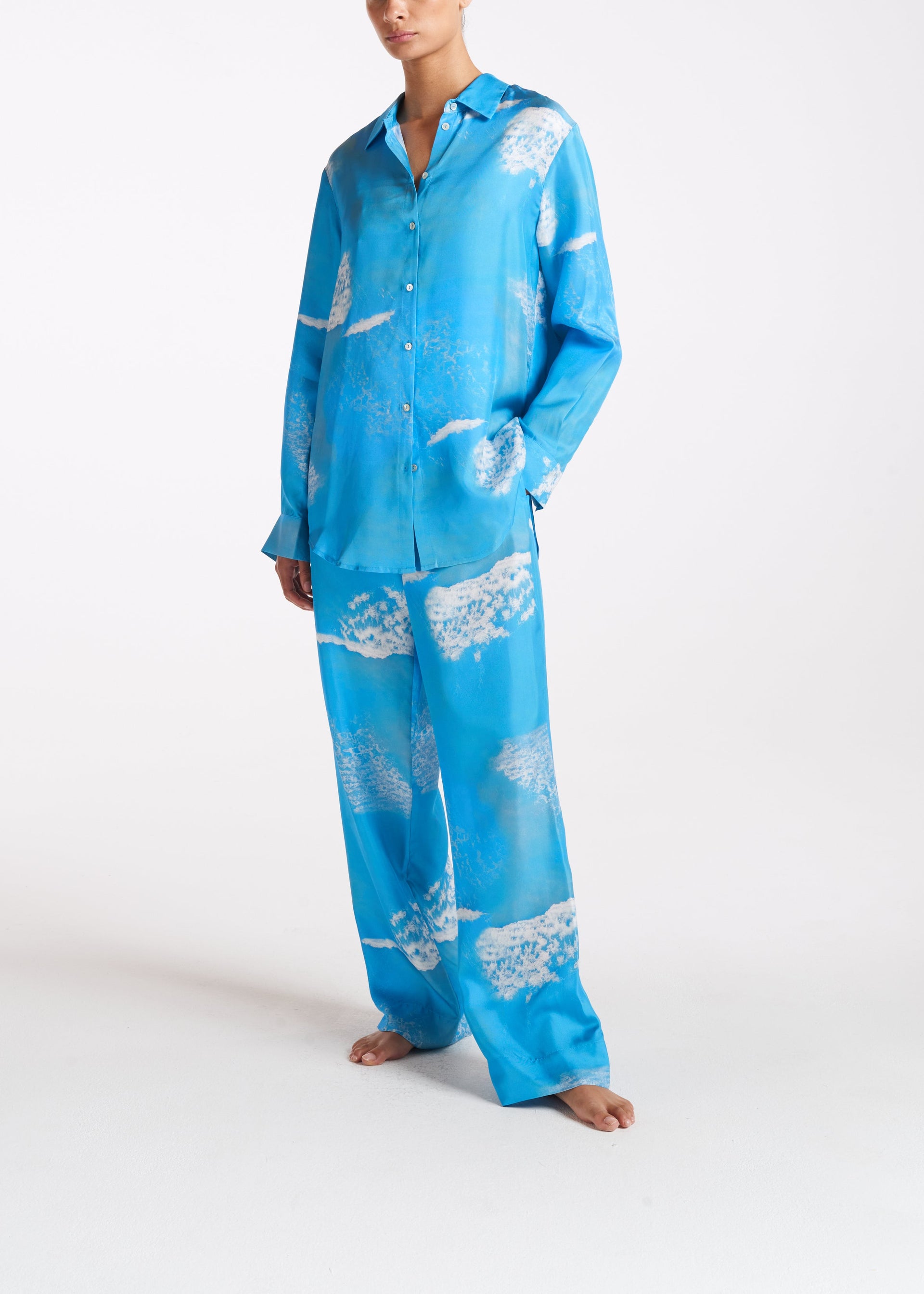 London Wave Print Silk Twill Pj Bottom