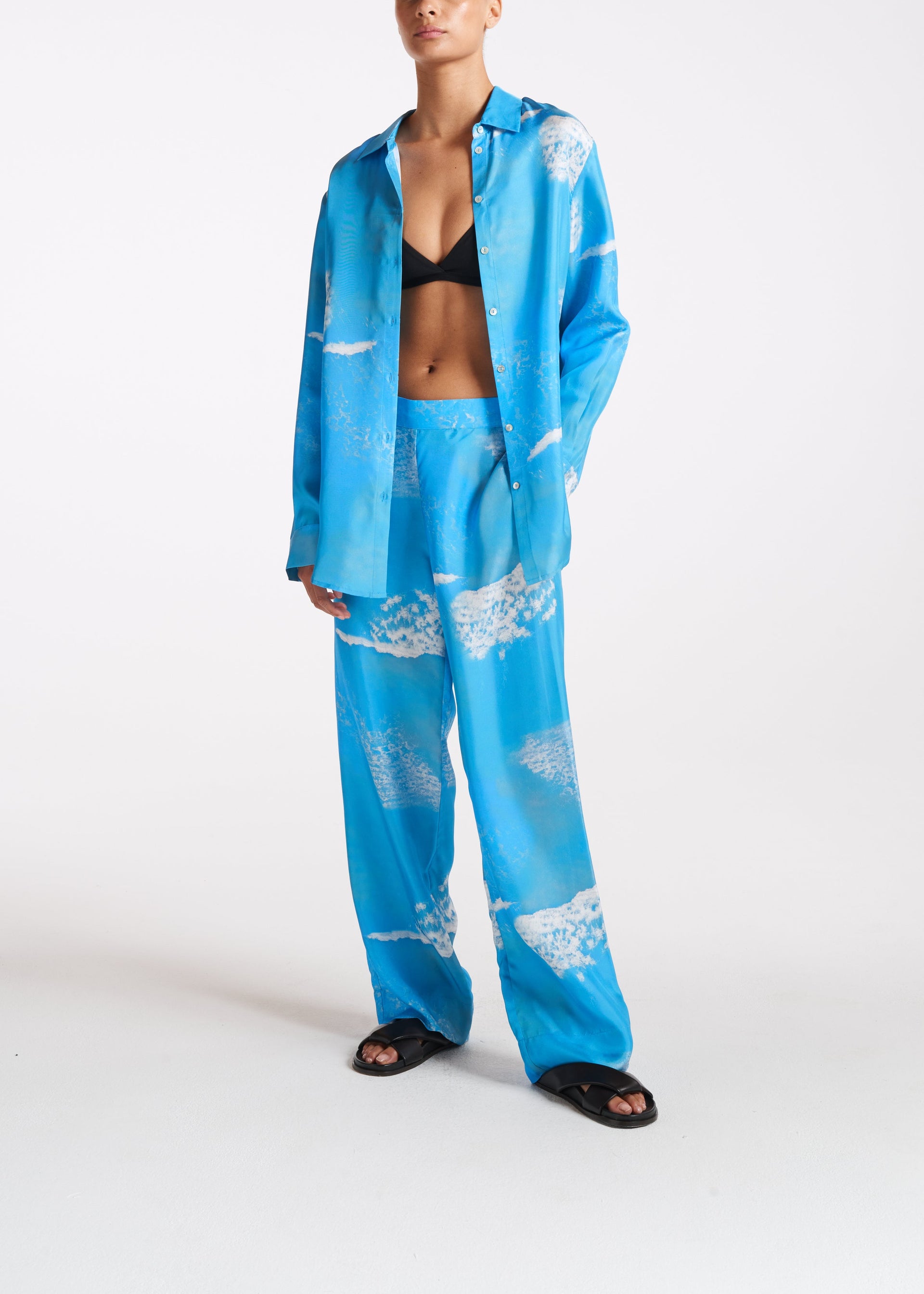 London Wave Print Silk Twill Pj Bottom
