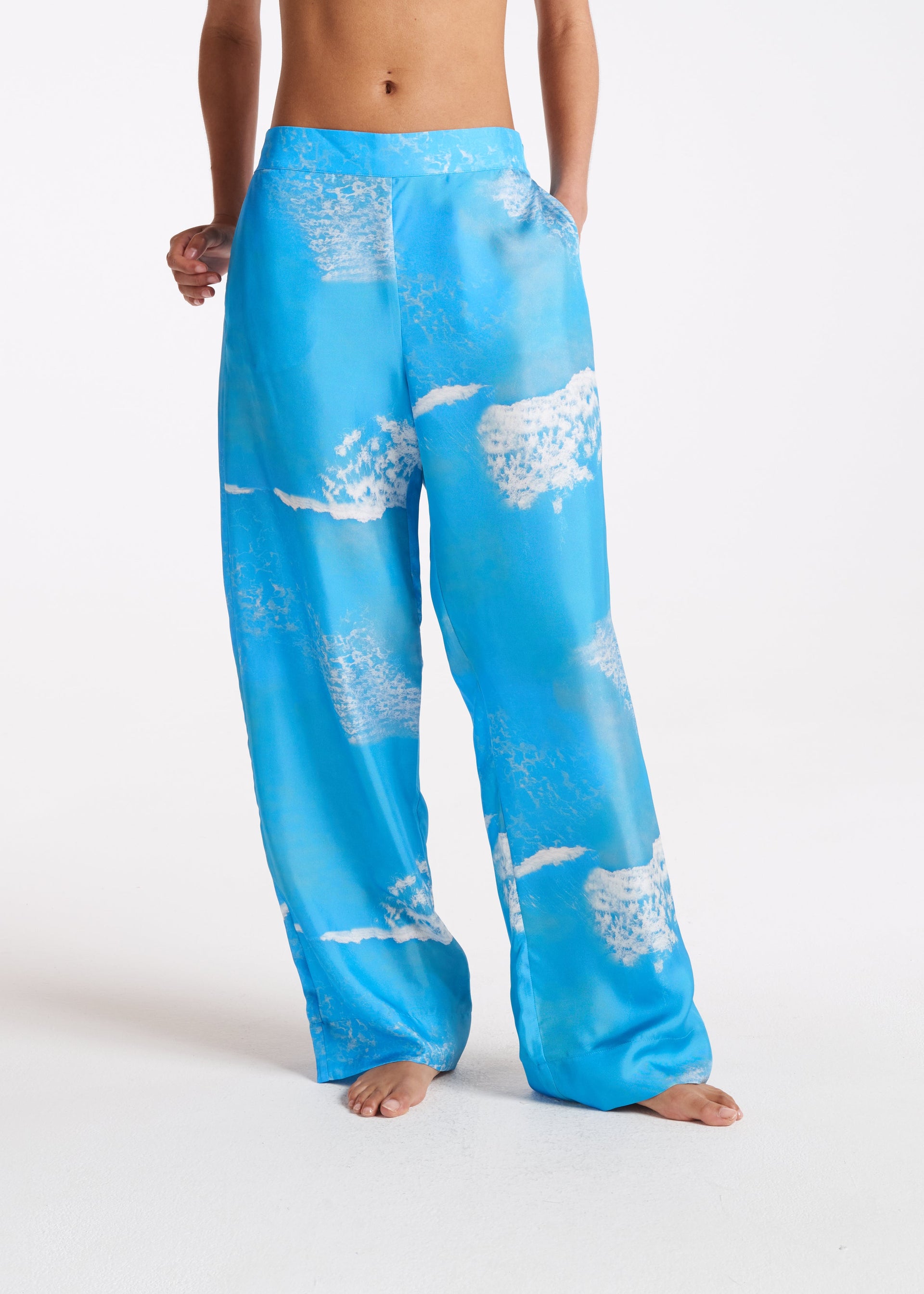 London Wave Print Silk Twill Pj Bottom