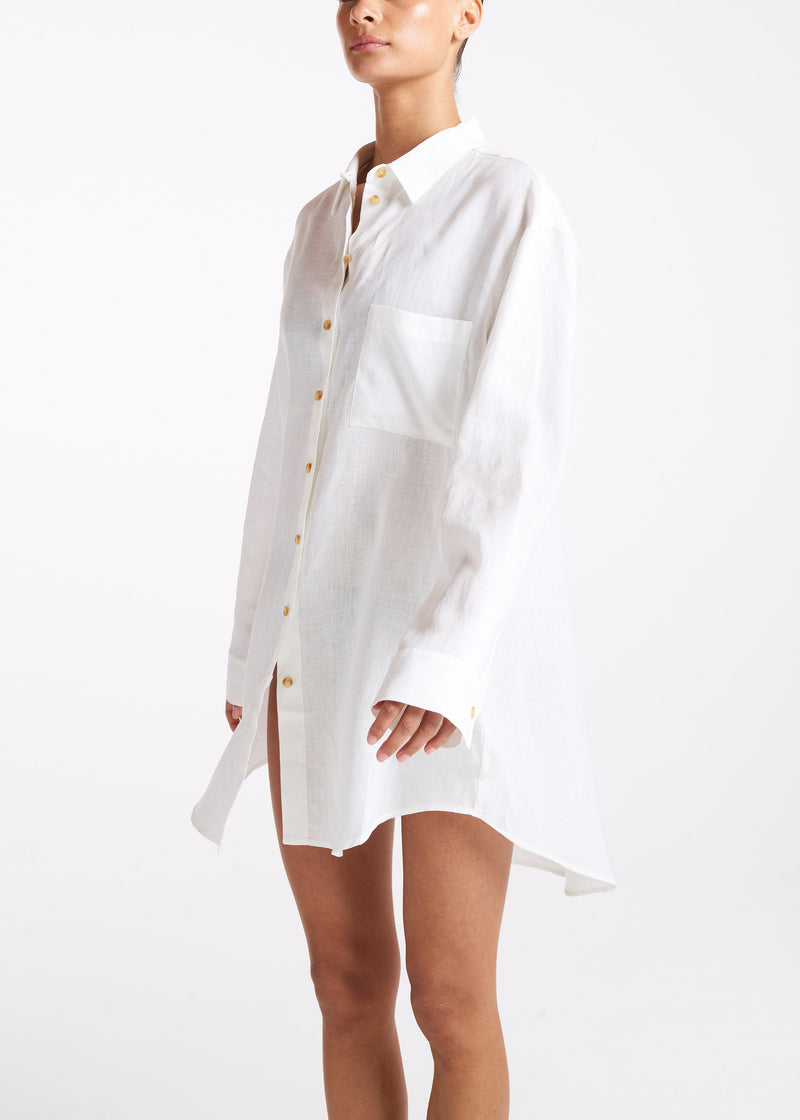 Formentera White Organic Linen Oversized Shirt