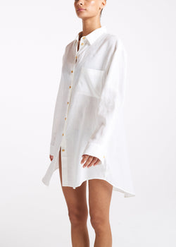 Formentera White Organic Linen Oversized Shirt