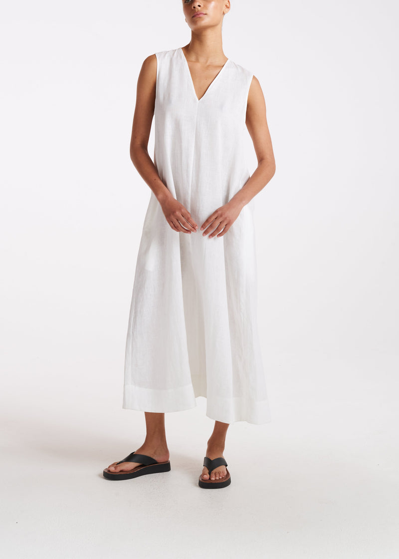 Nisha Off White Heavy Linen Dress