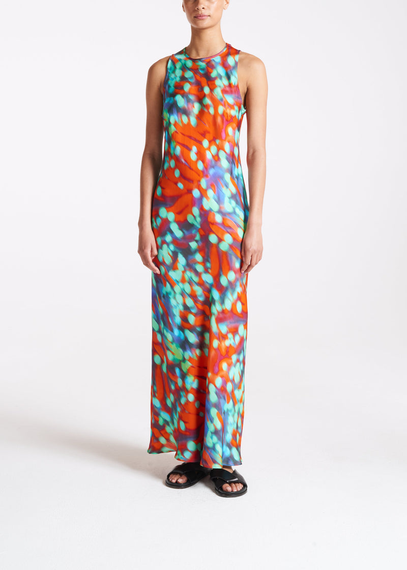 Valencia Wobble Print Silk Twill Long Dress