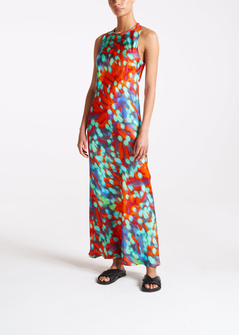 Valencia Wobble Print Silk Twill Long Dress