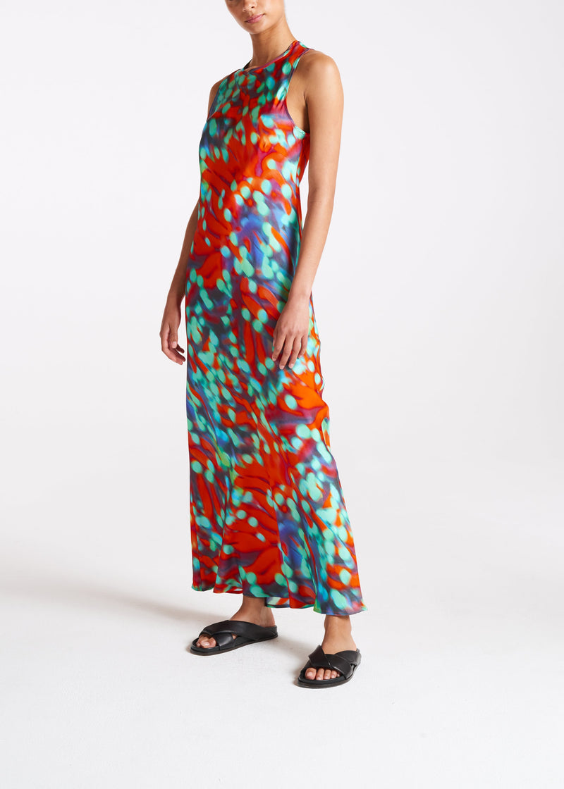 Valencia Wobble Print Silk Twill Long Dress