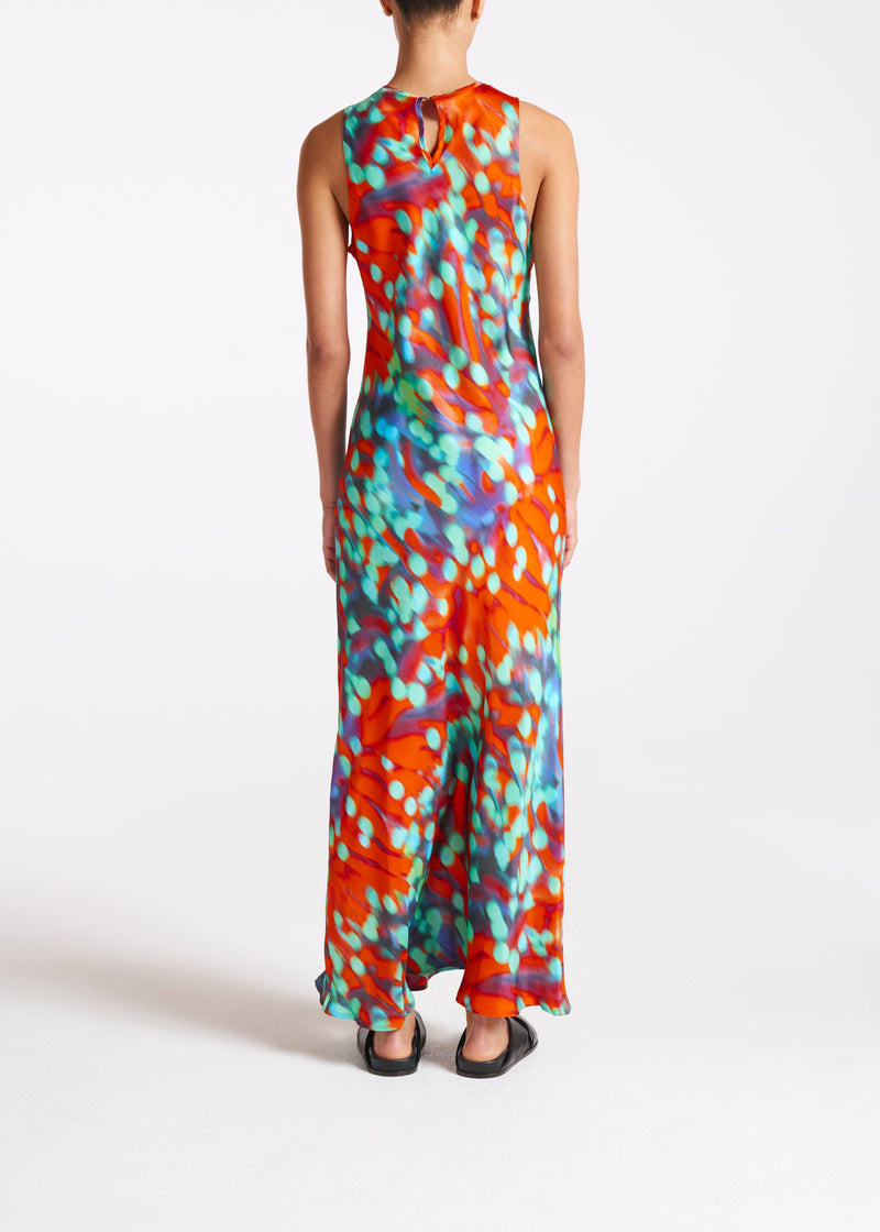 Valencia Wobble Print Silk Twill Long Dress
