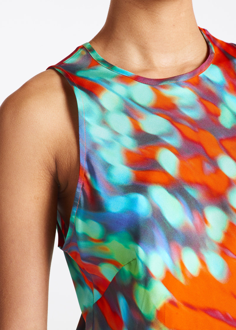 Valencia Wobble Print Silk Twill Long Dress