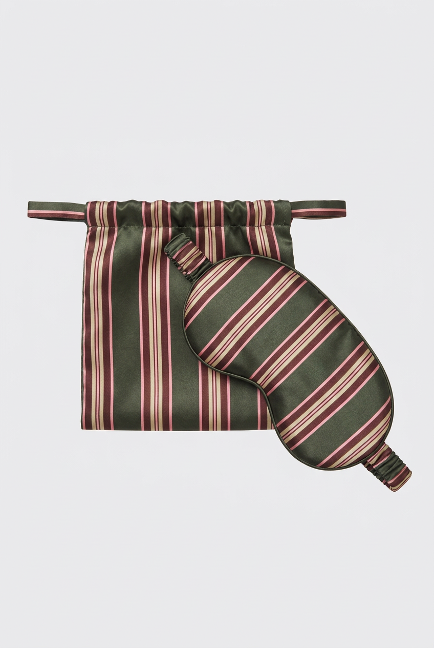 London Eye Mask Green Stripe Silk Charmeuse