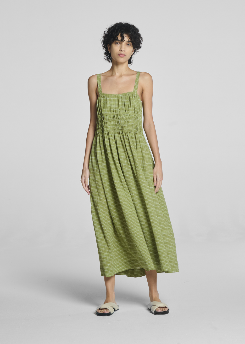 Verona Dress Pistachio Check Textured Cotton