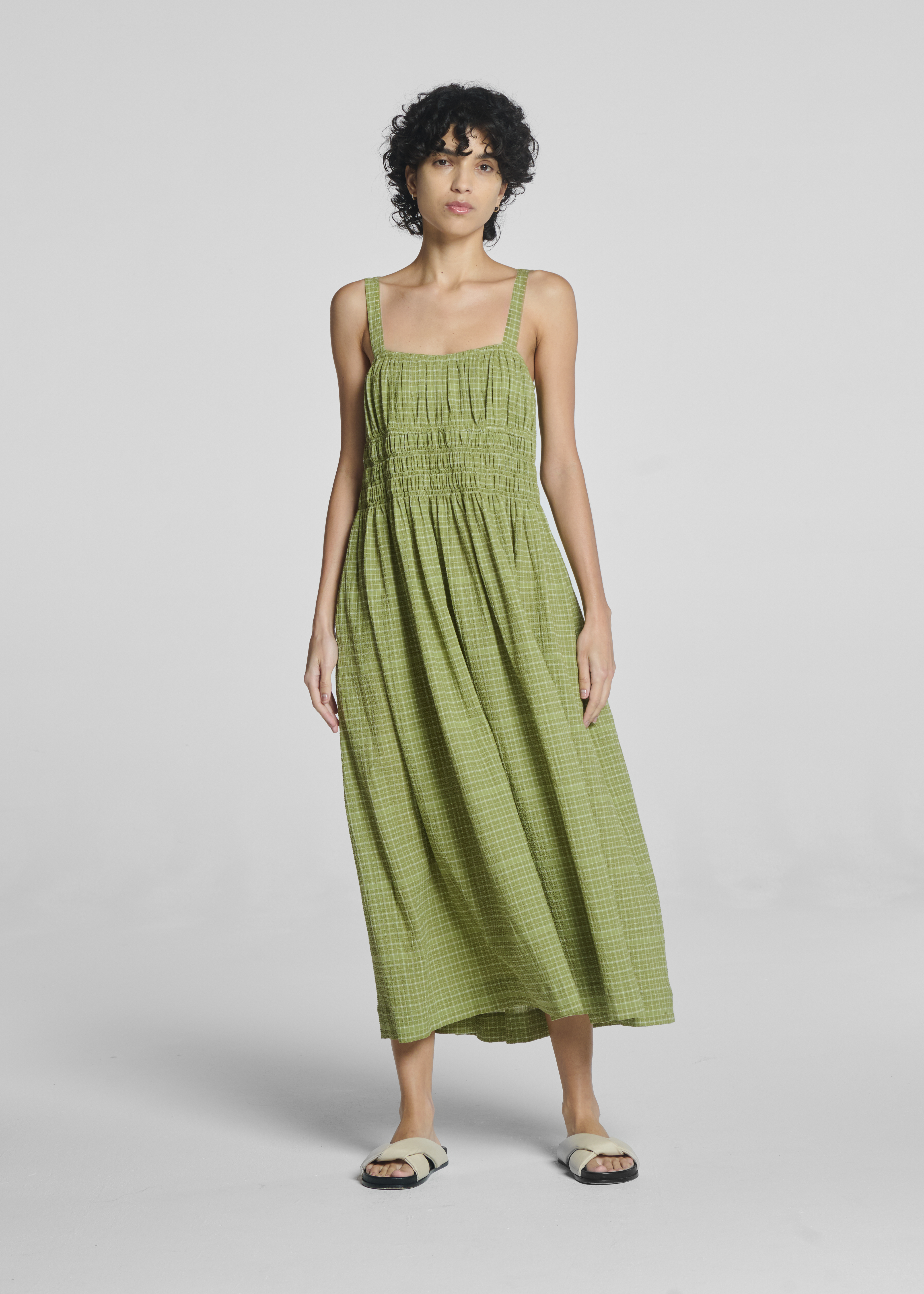 Verona Dress Pistachio Green Check Textured Cotton