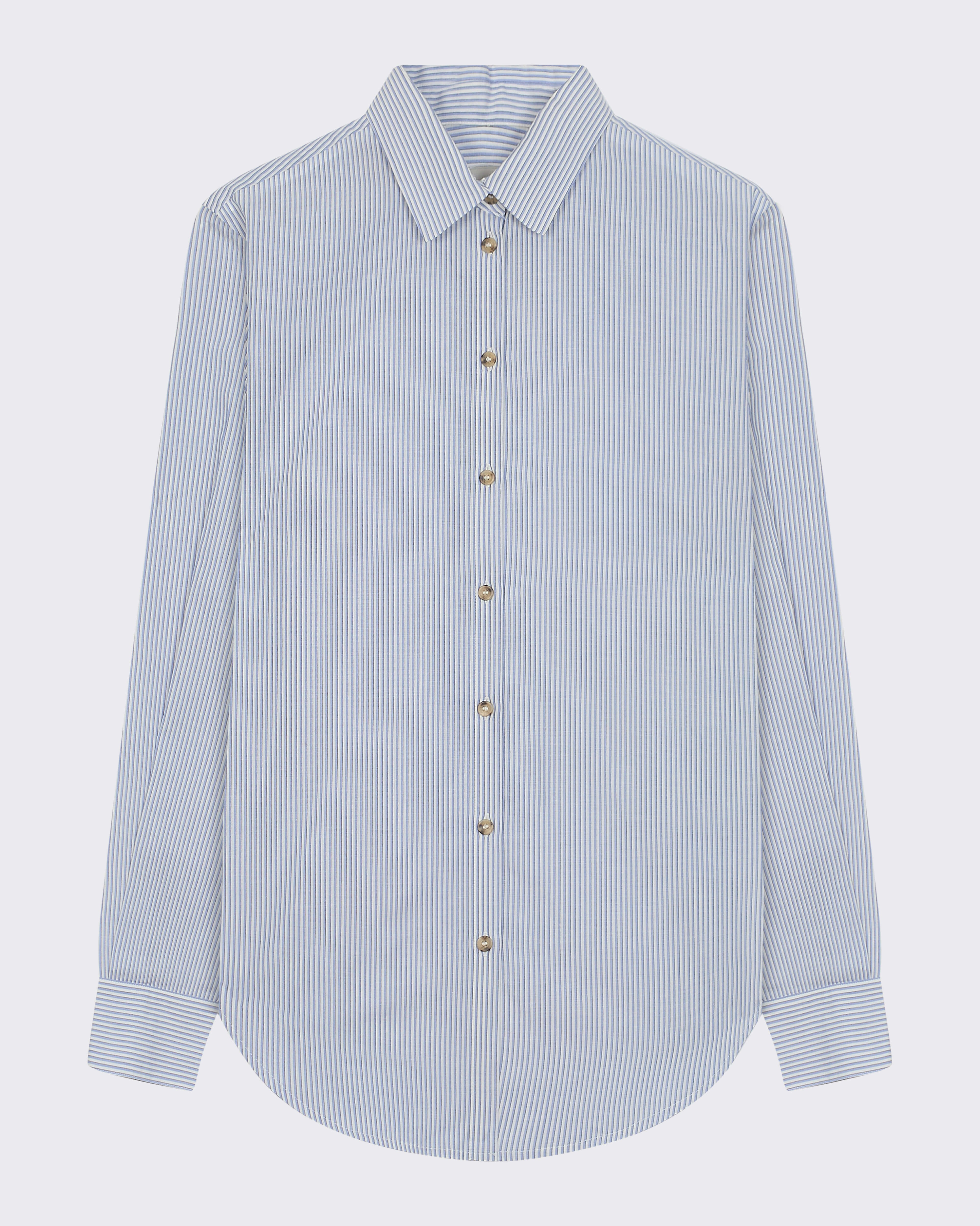 London Shirt Blue White Stripe Cotton Silk
