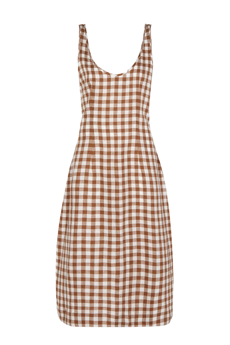 Vero Brown Check Linen Dress