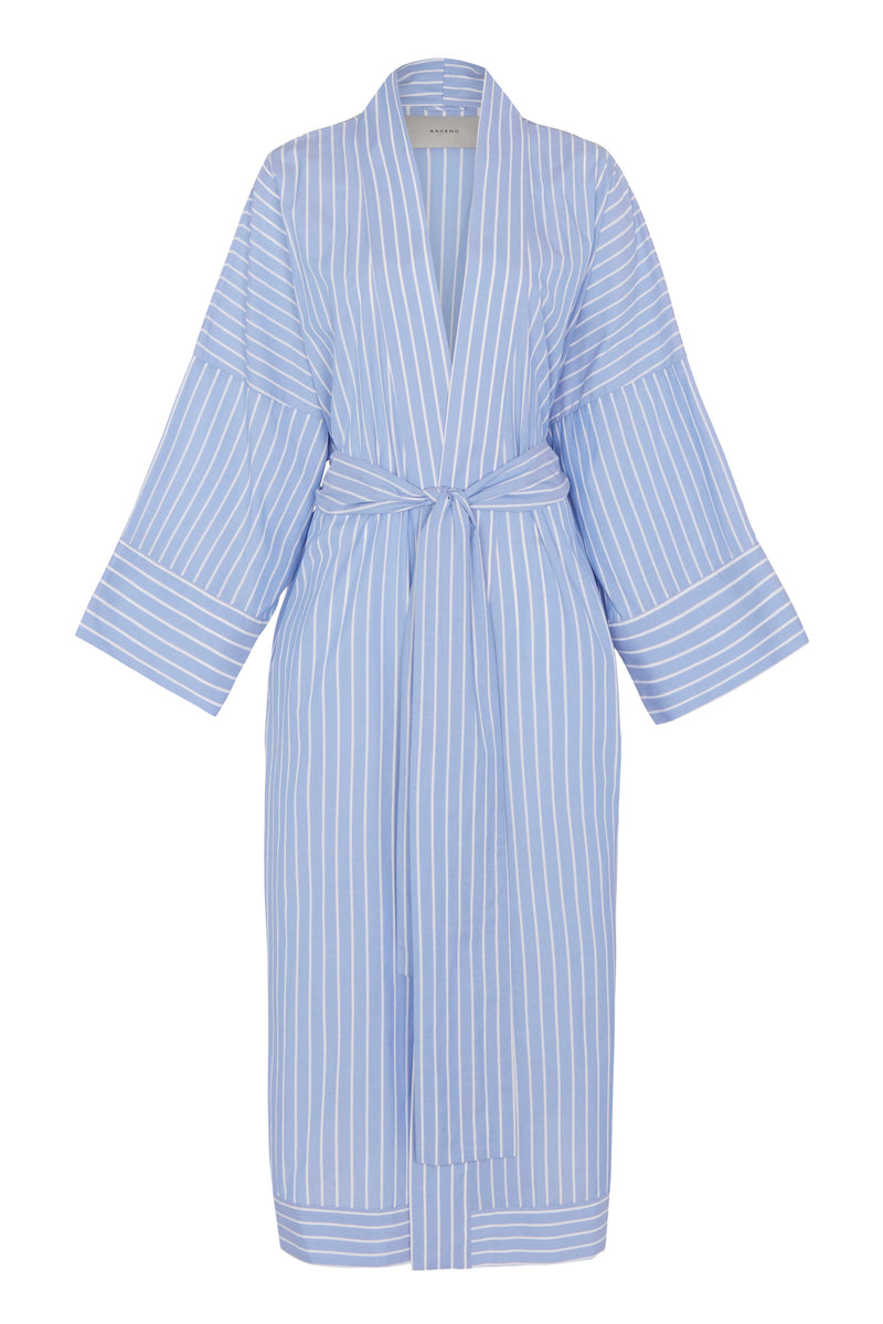 Athens Robe Blue & White Stripe Cotton Silk