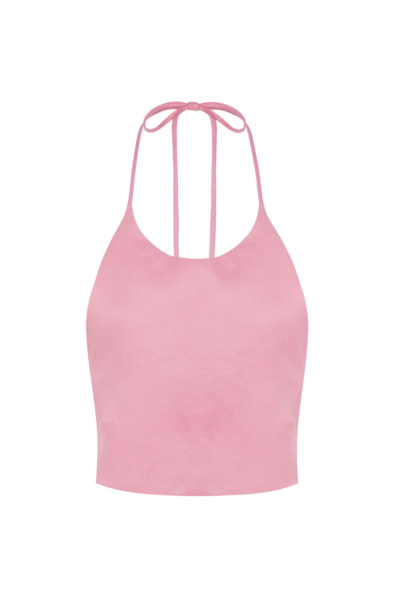 Marseille Bubblegum Heavy Linen Crop Top