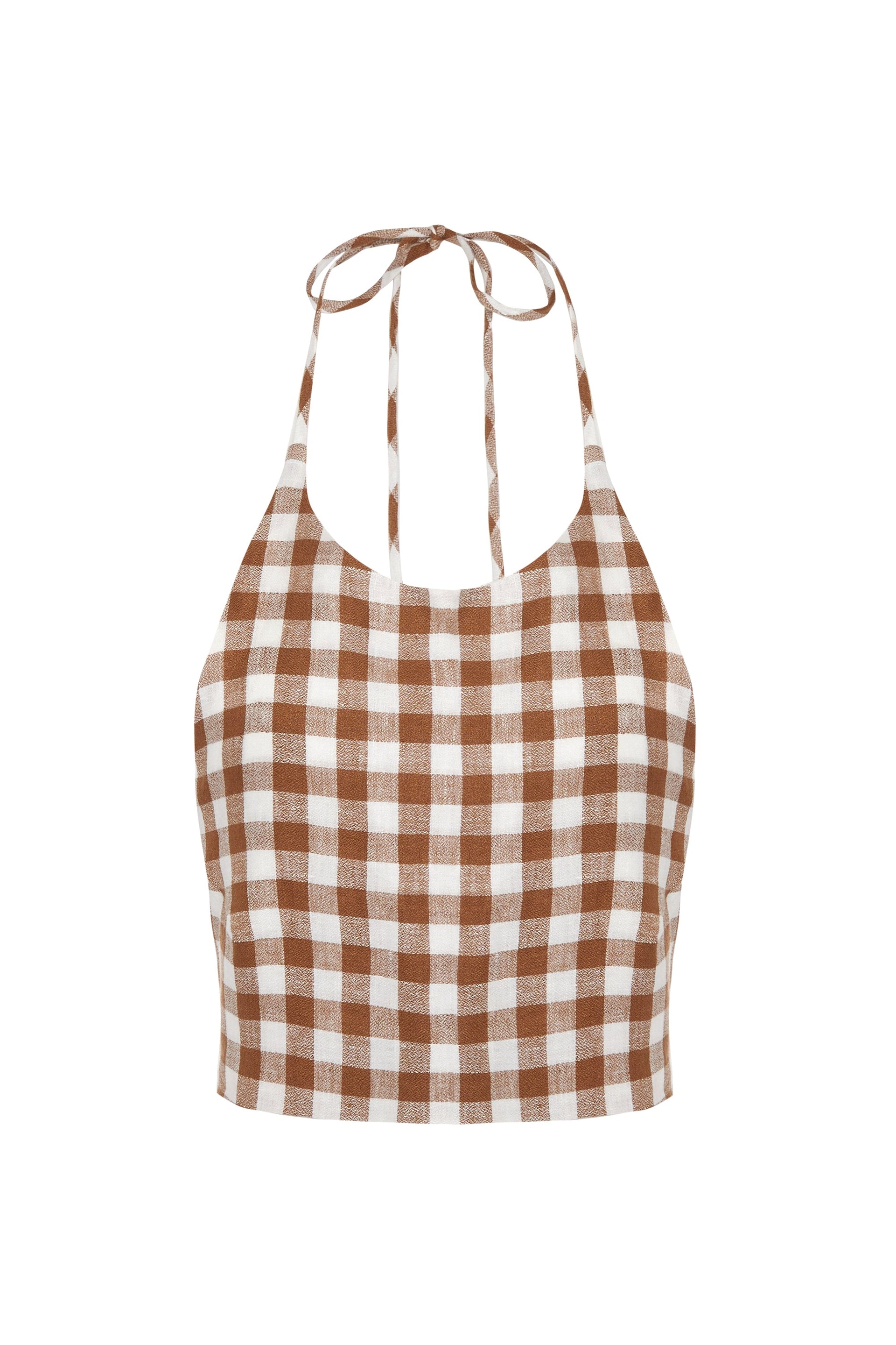 Marseille Brown Check Linen Crop Top
