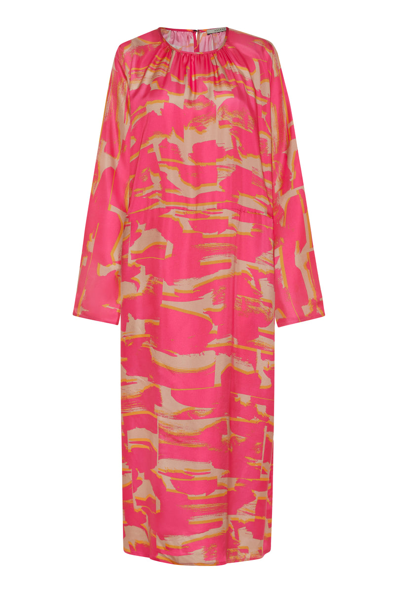 Crete Dress Brush Stroke Pink Silk Twill