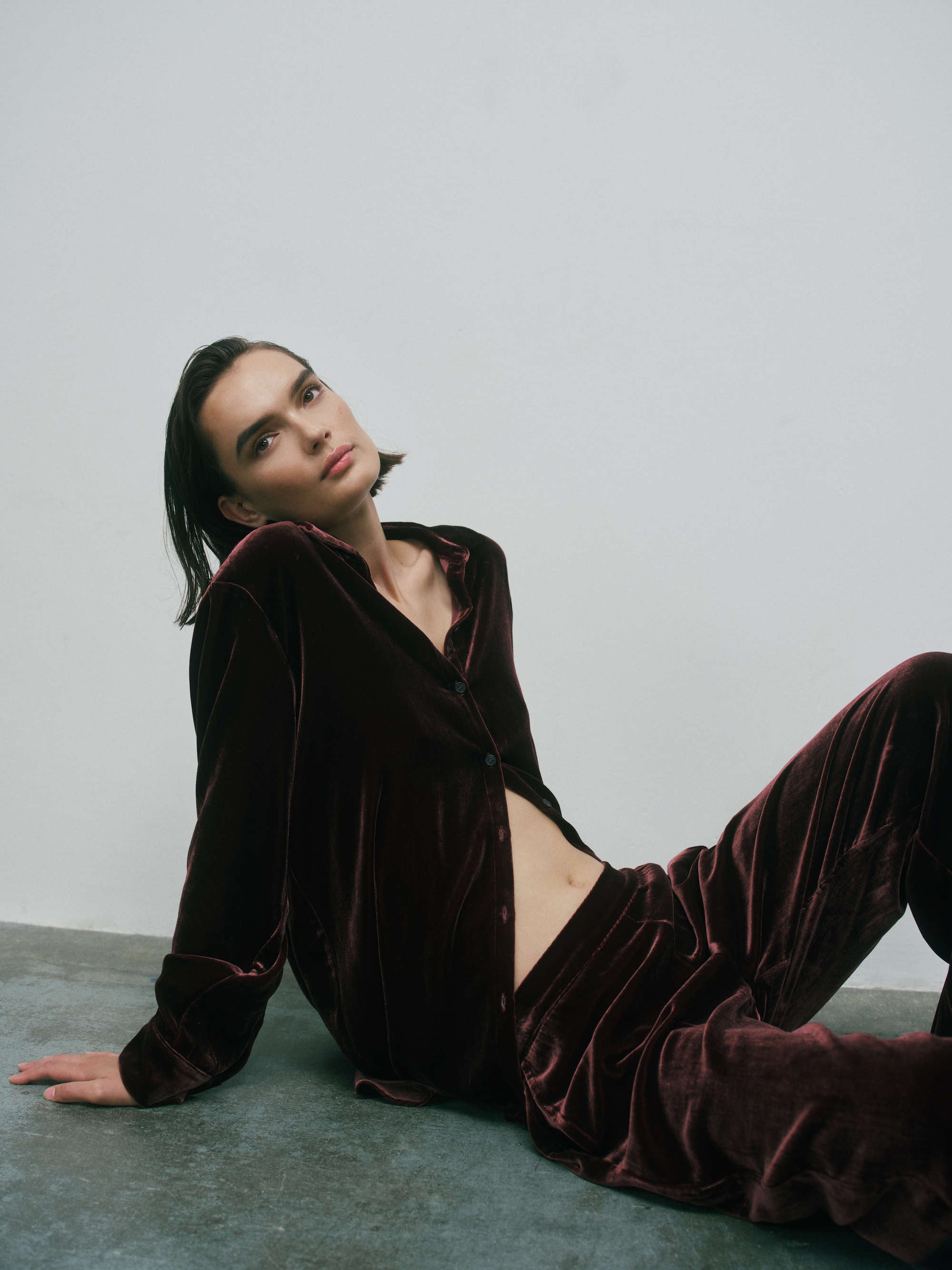 London Shirt Maroon Viscose Velvet