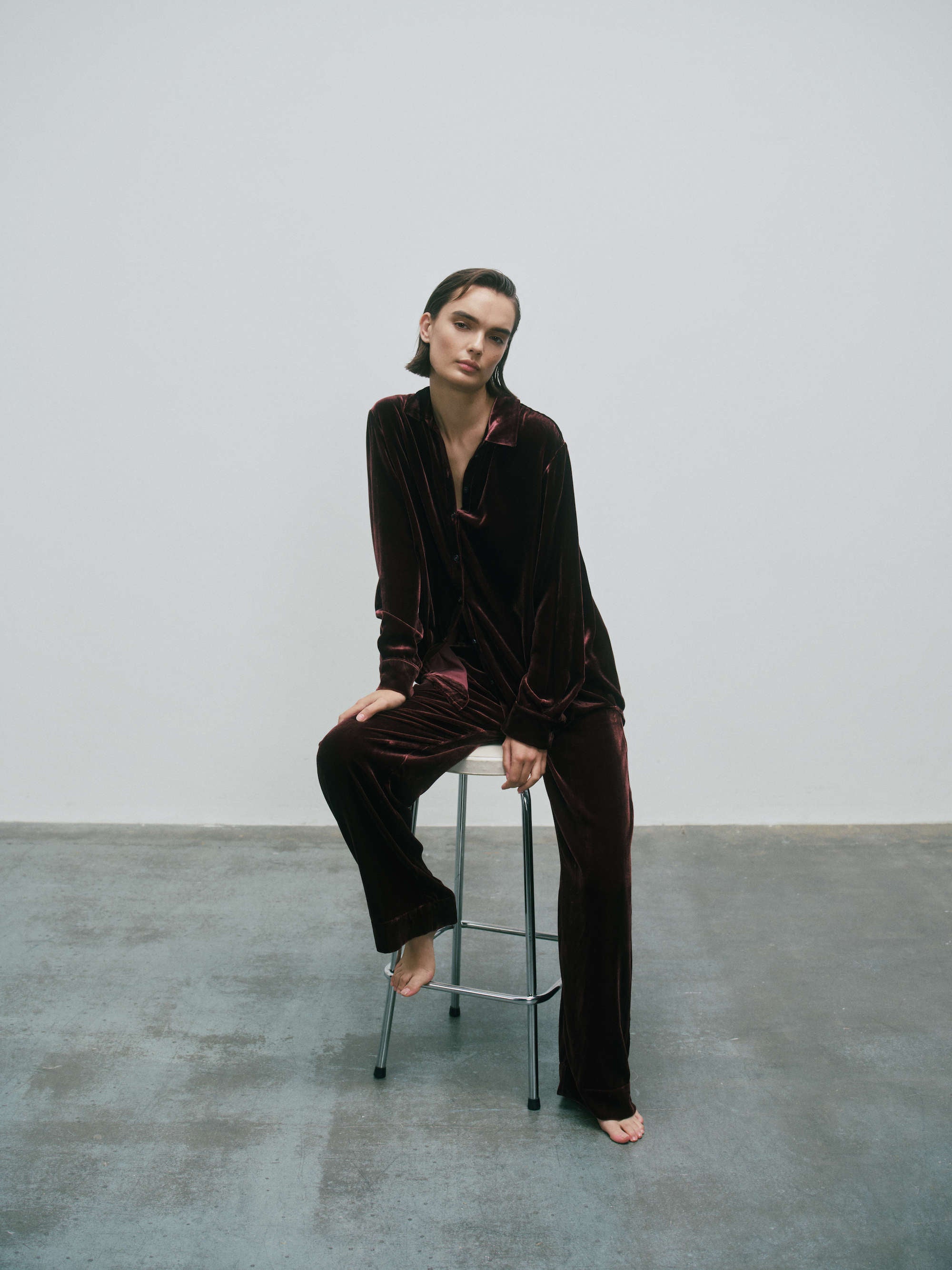 London Trouser Maroon Viscose Velvet