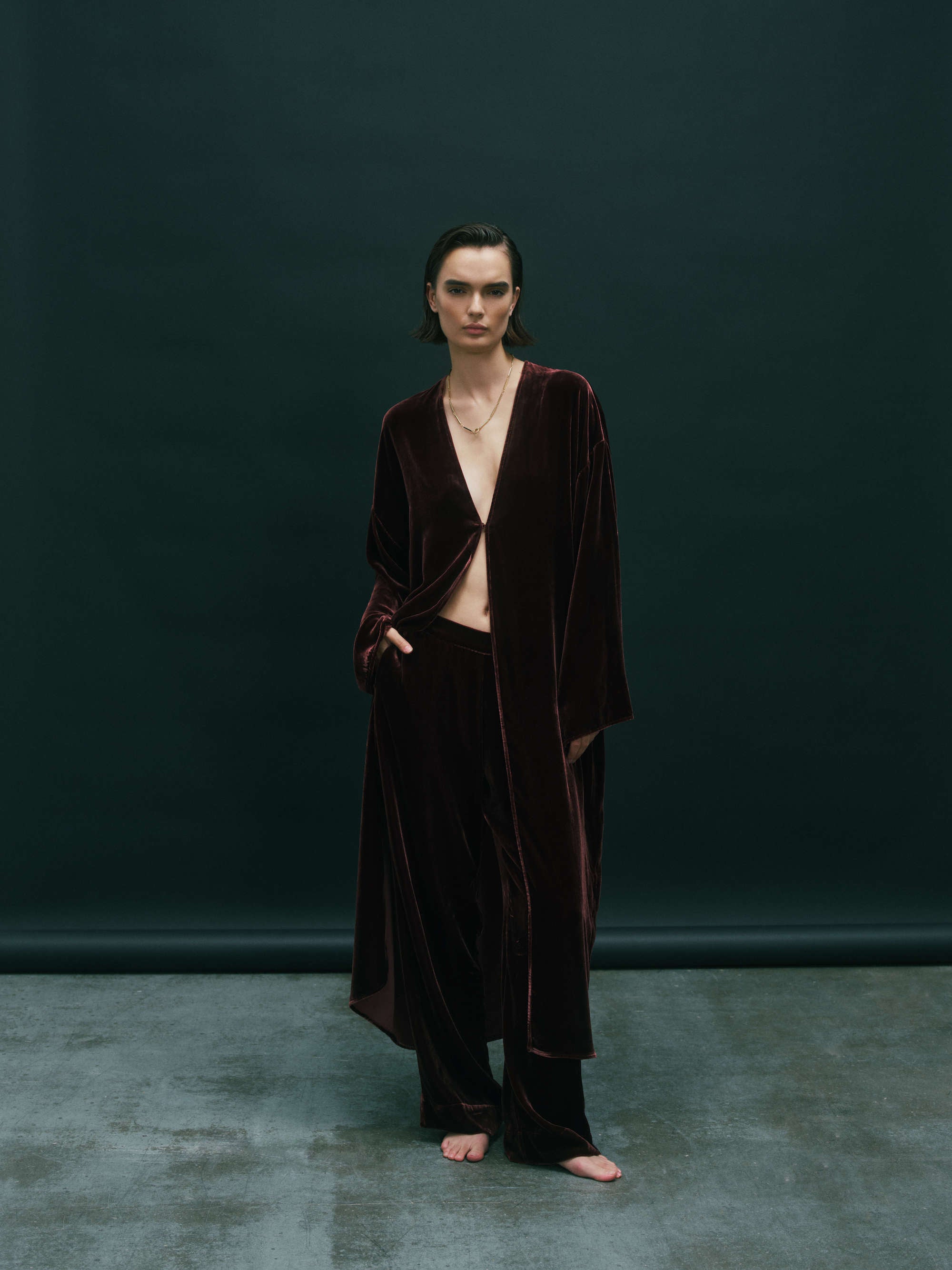 Lorenzo Robe Maroon Viscose Velvet