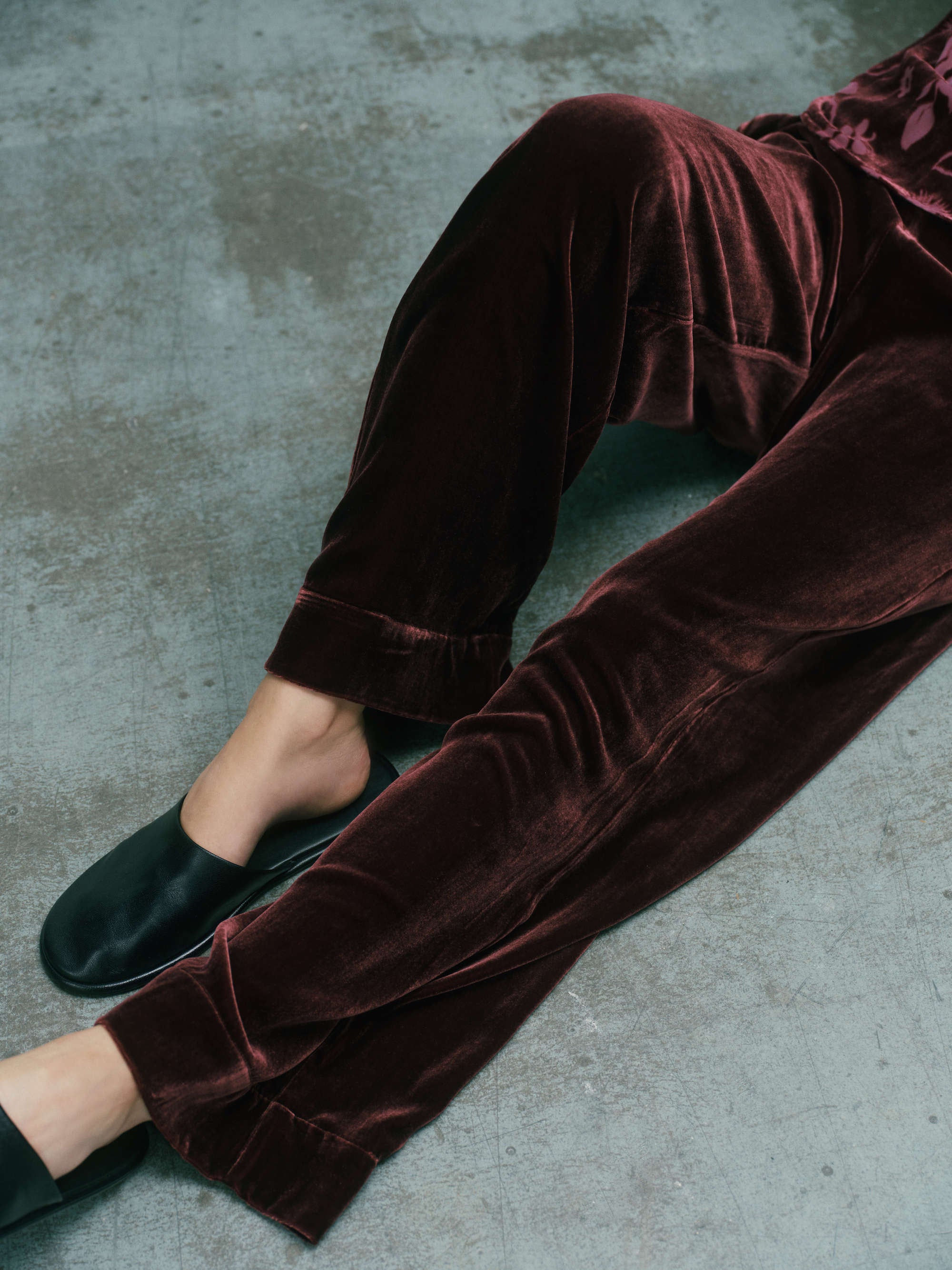 London Trouser Maroon Viscose Velvet