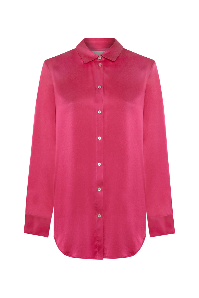 London Pyjama Top Hot Pink Silk Charmeuse