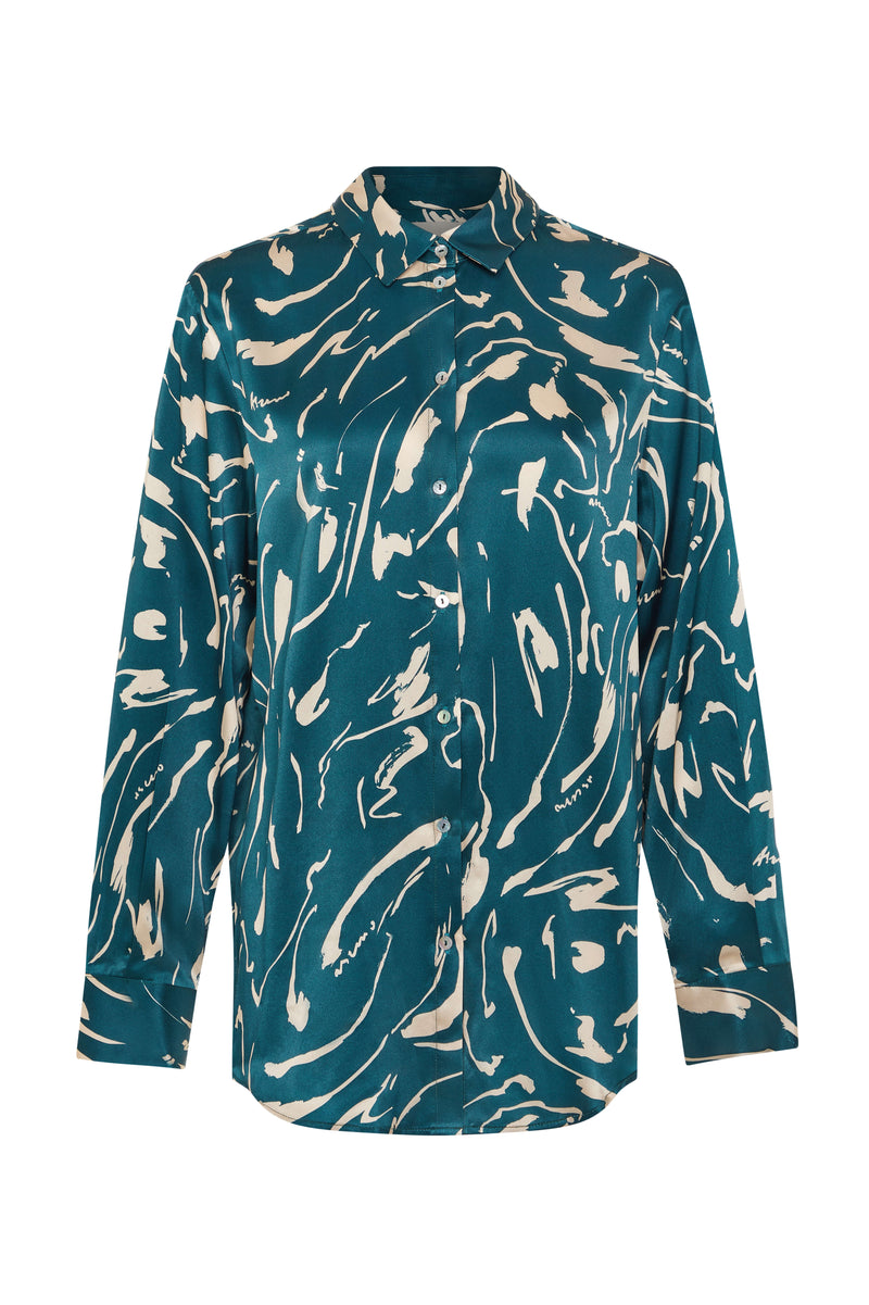 London Pyjama Top Teal Tide Silk Charmeuse