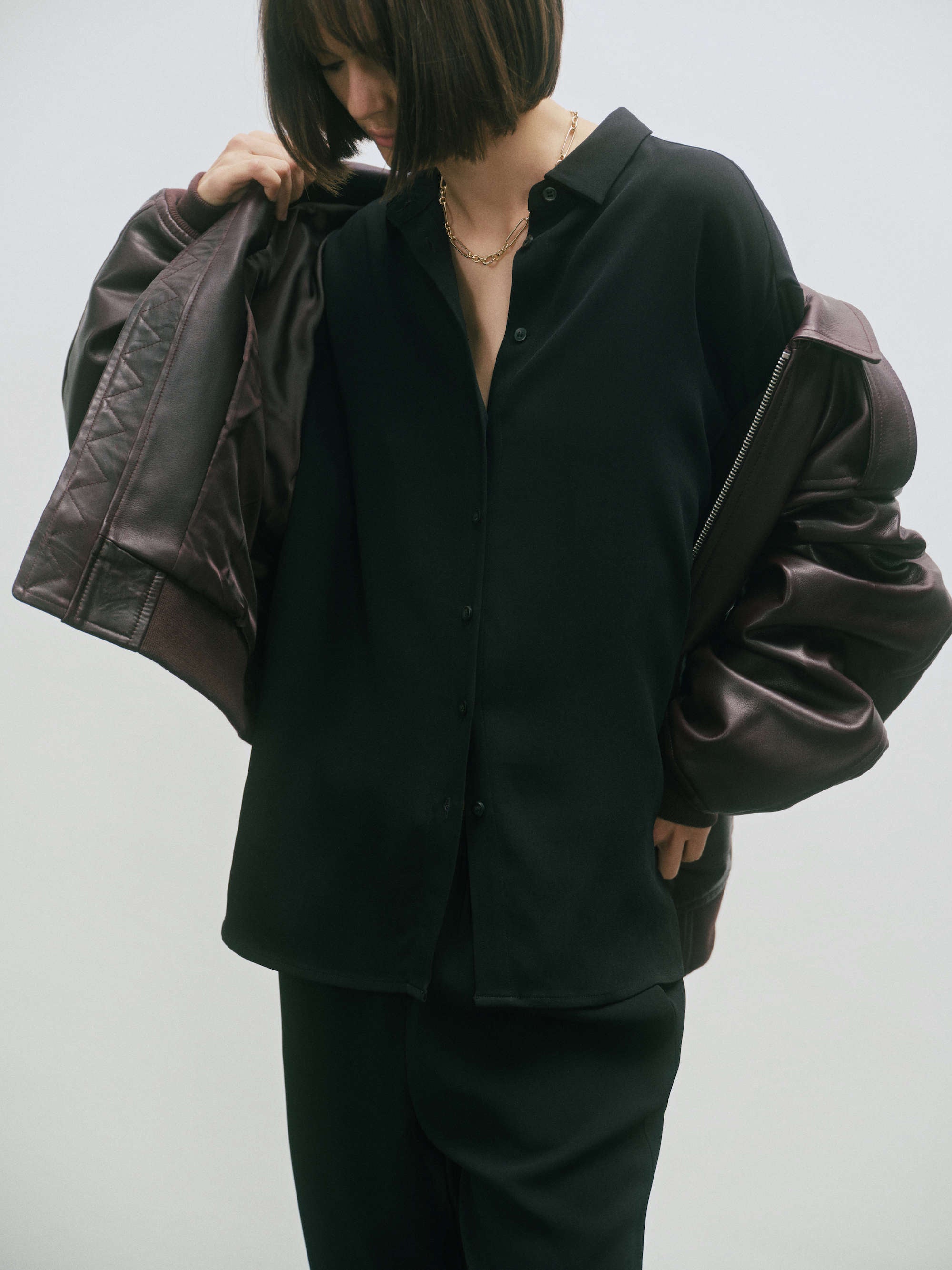 Maya Shirt Black Textured Viscose Crepe